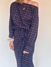 Romy blouse geruit paars