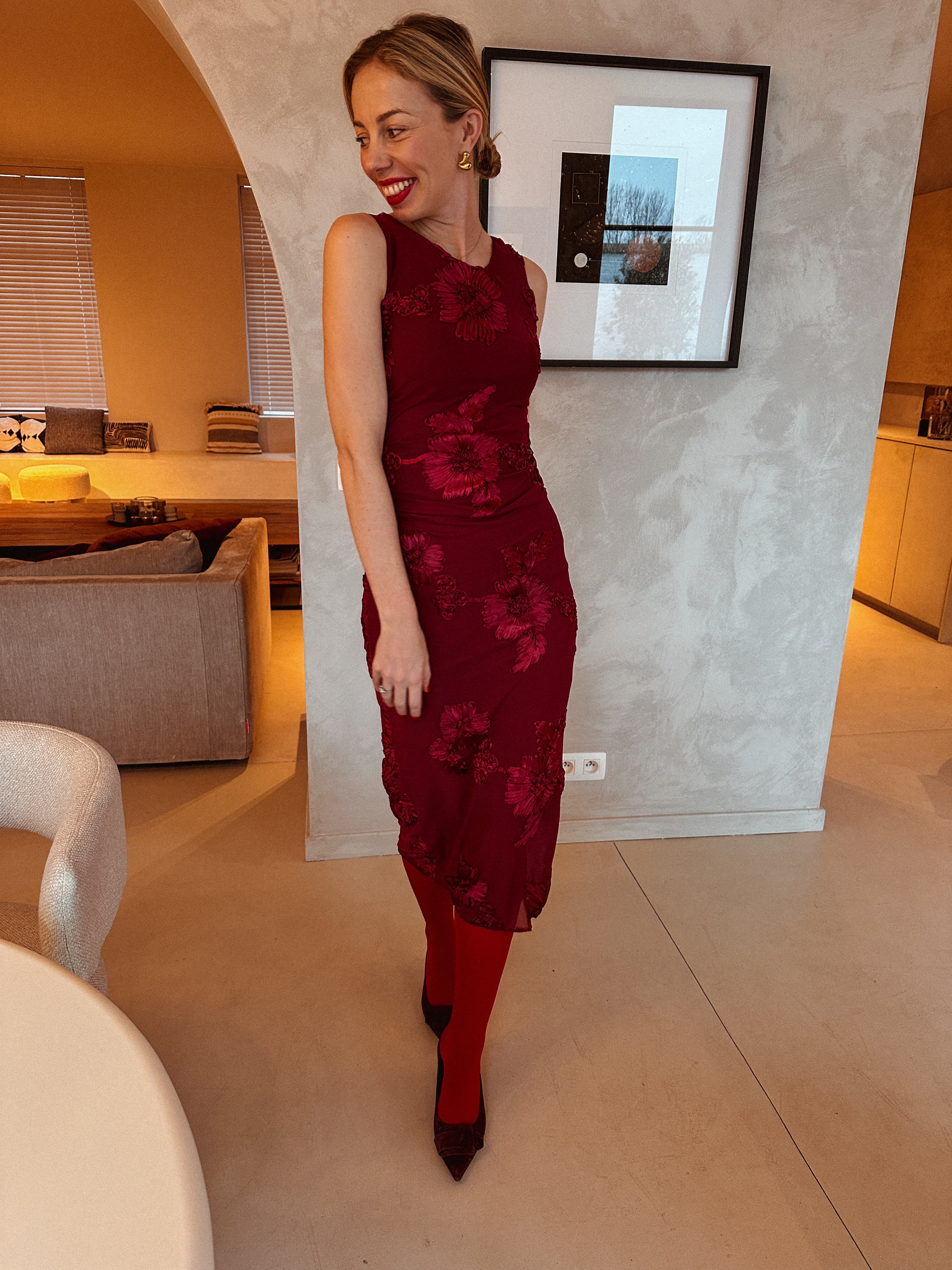 Jana jurk gebloemd bordeaux