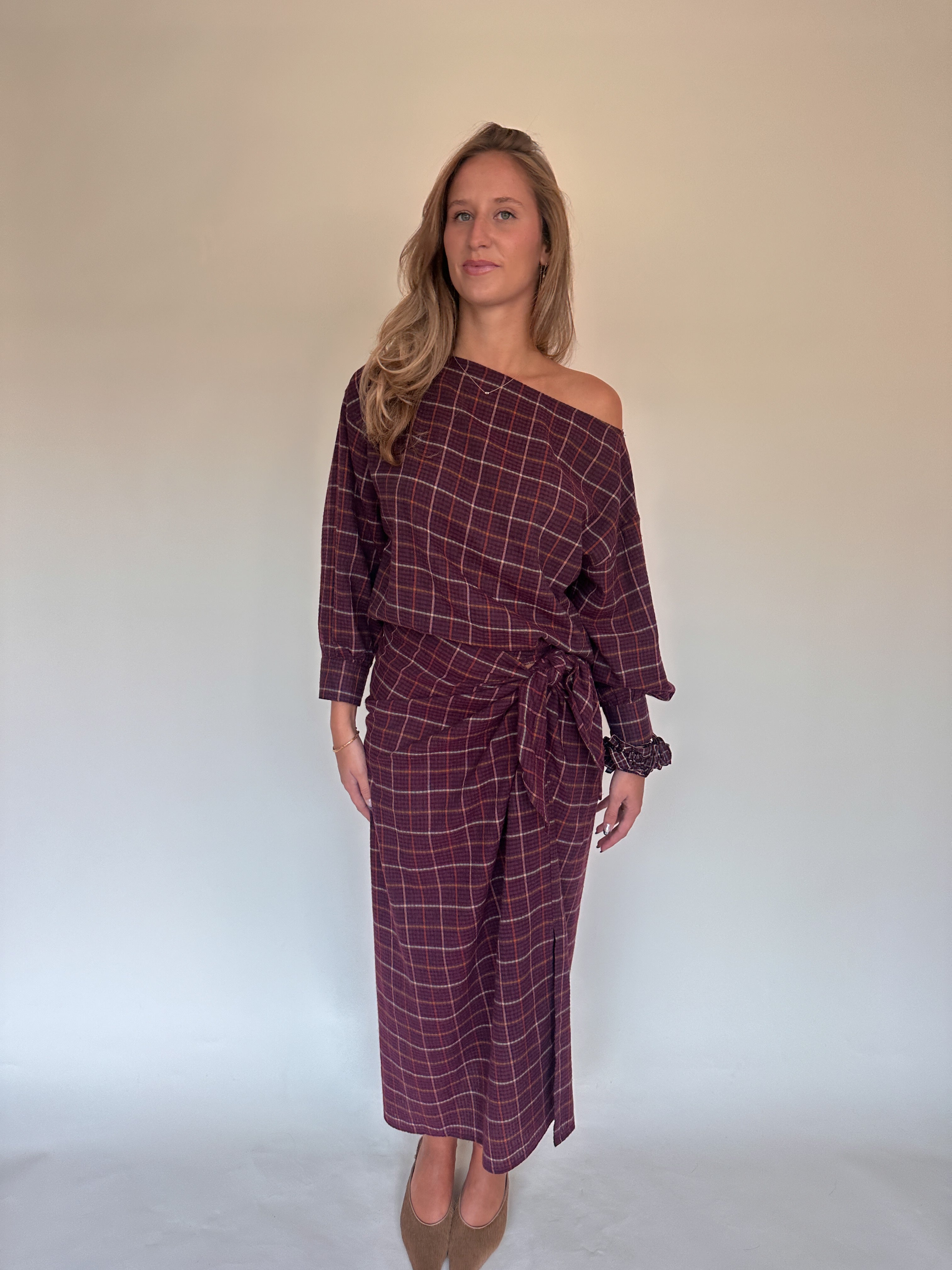 Romy rok geruit burgundy