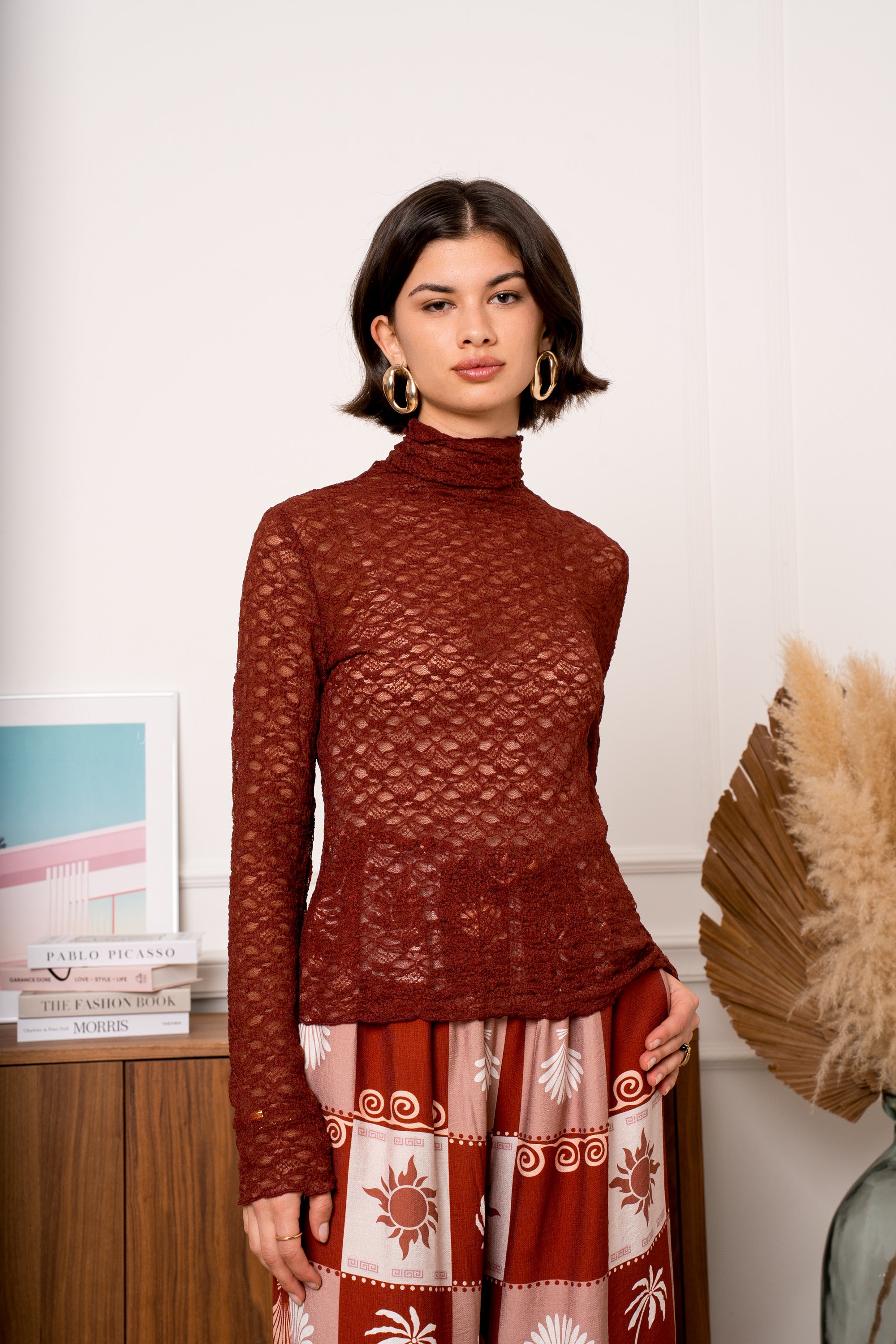 Olivia bordeaux kanten top