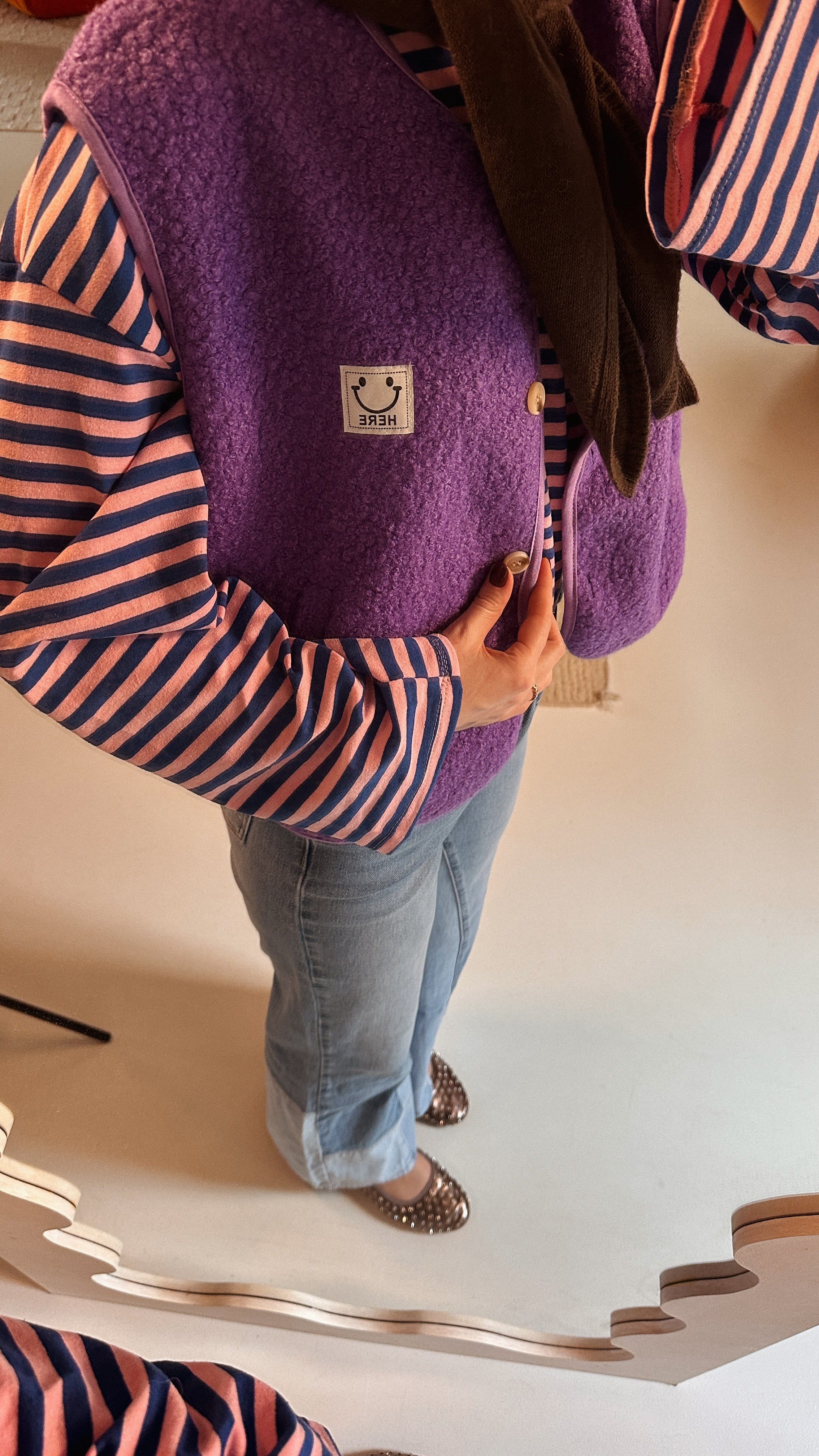 Fie teddy bodywarmer paars