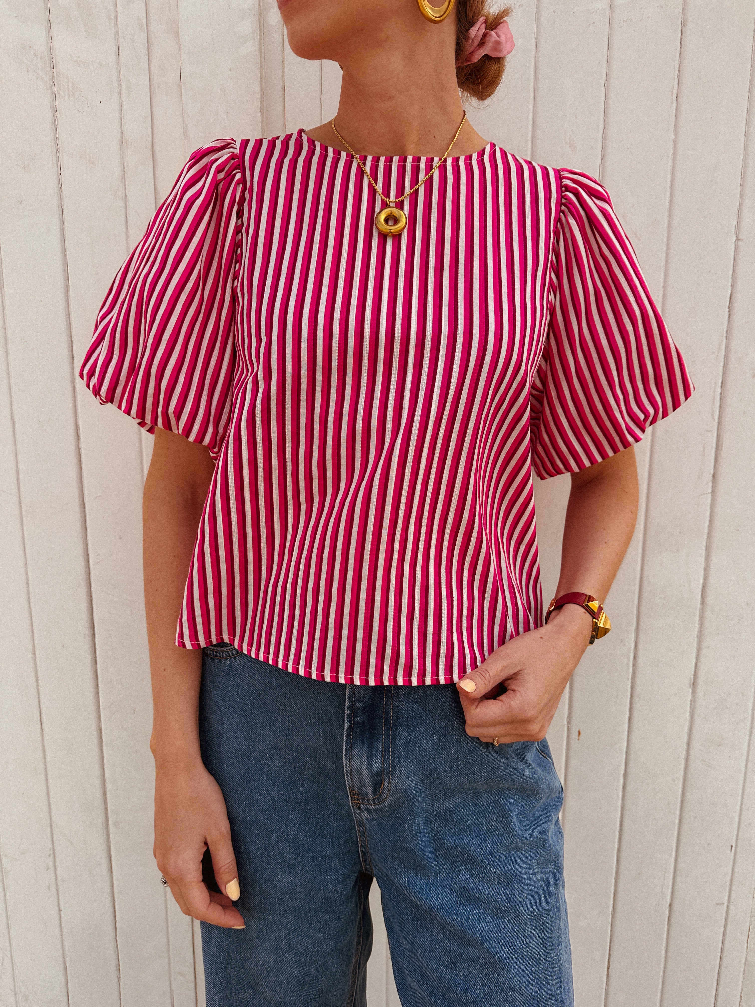 Jane stripe balloon sleeve blouse