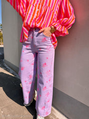 Sia Jeans lila gebloemd