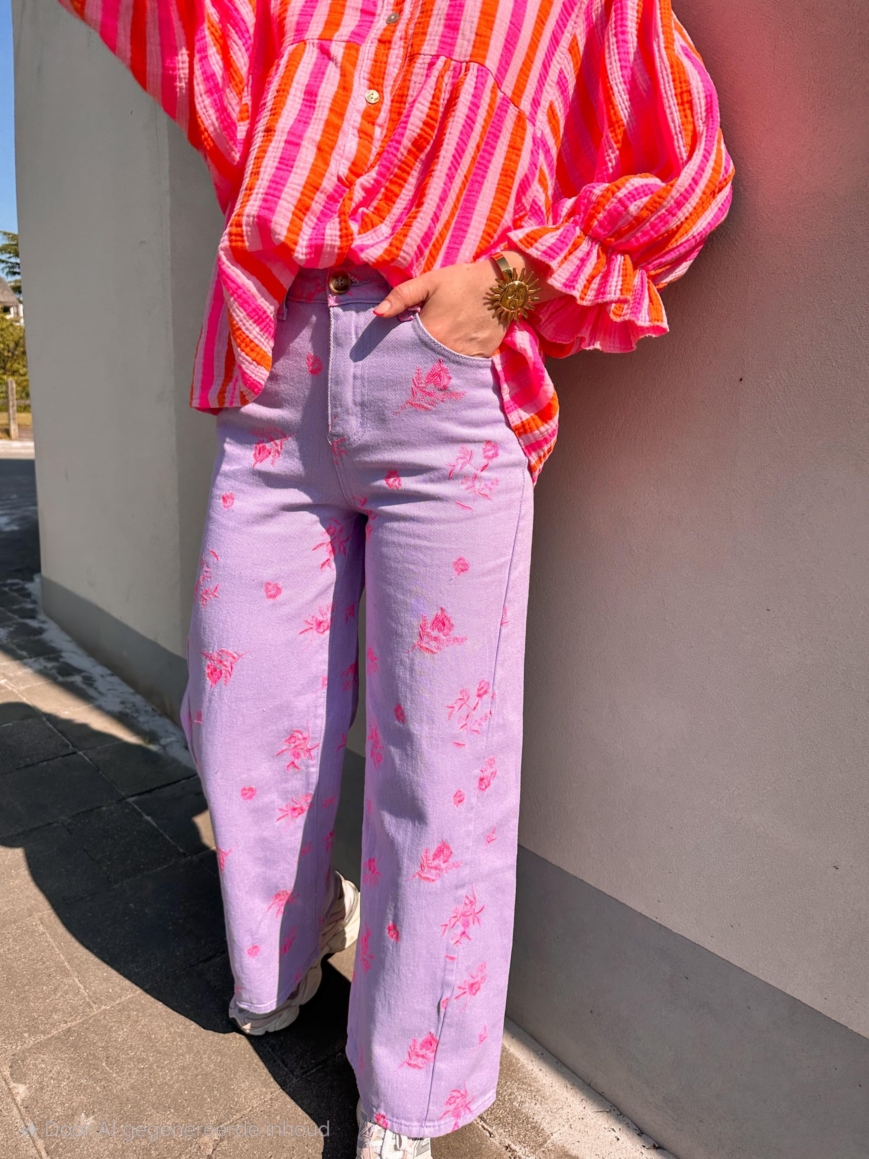 Sia Jeans lila gebloemd