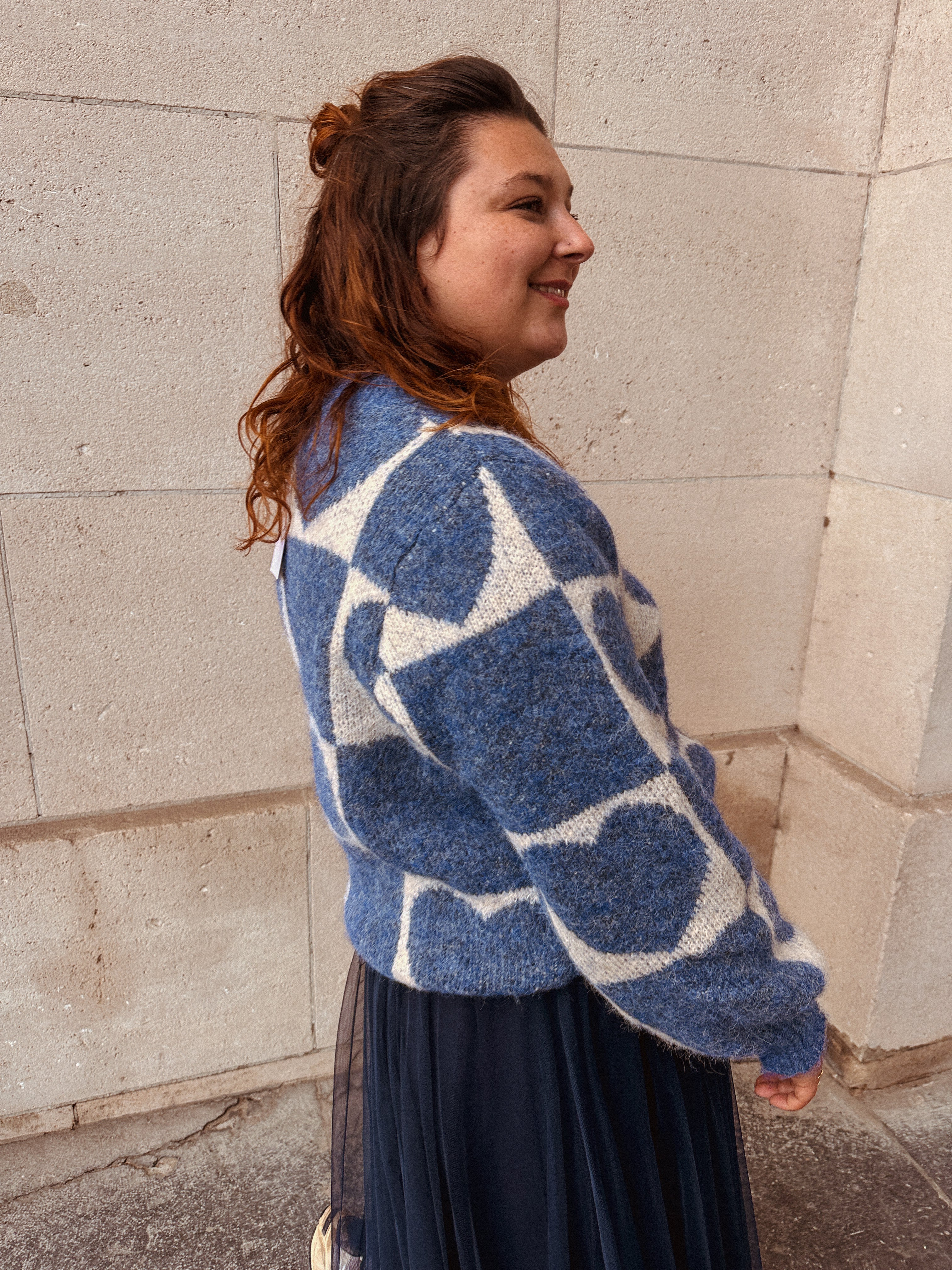 Liese trui blauw/ecru hartjes