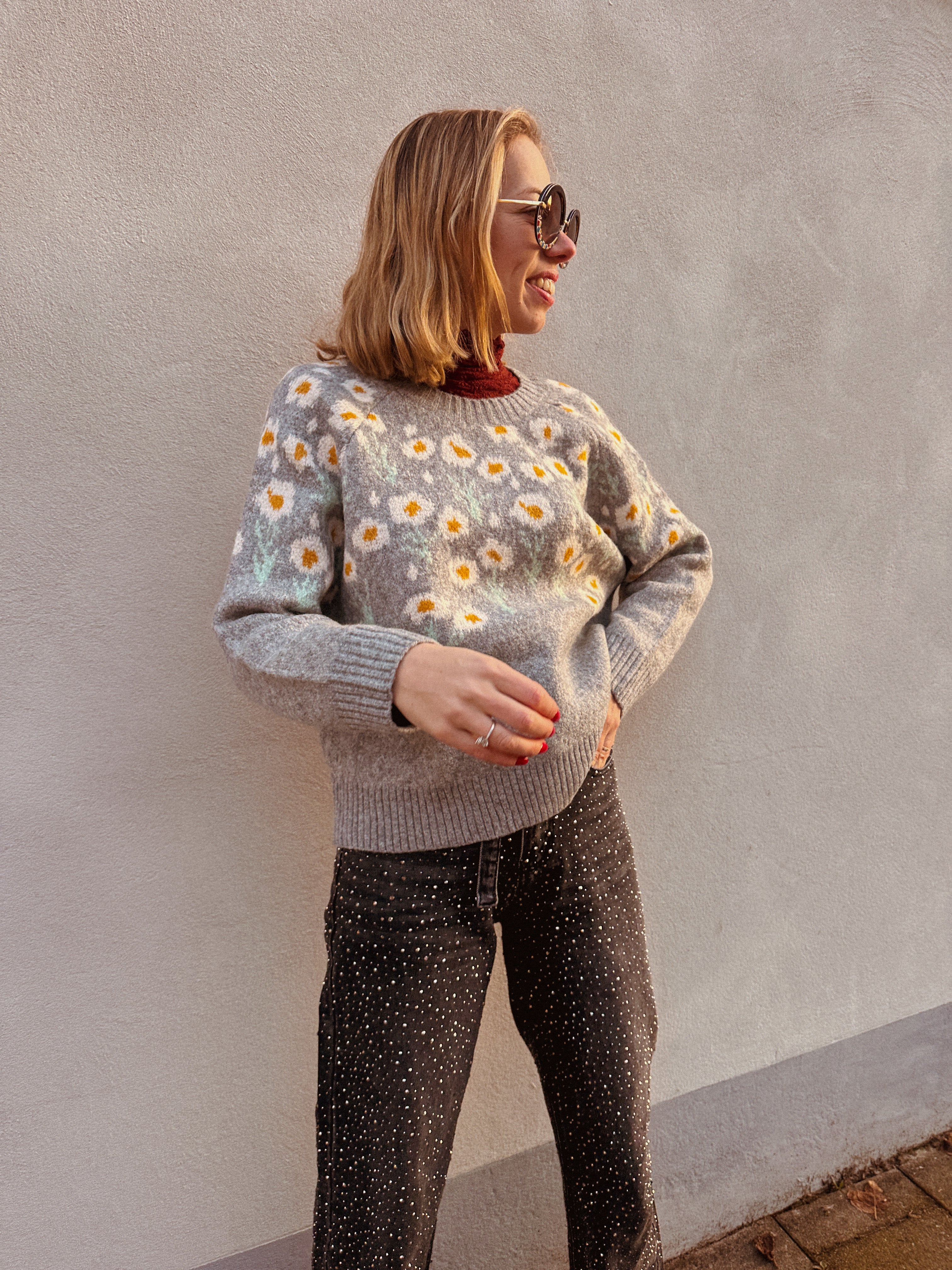 Jess trui grijs gebloemd