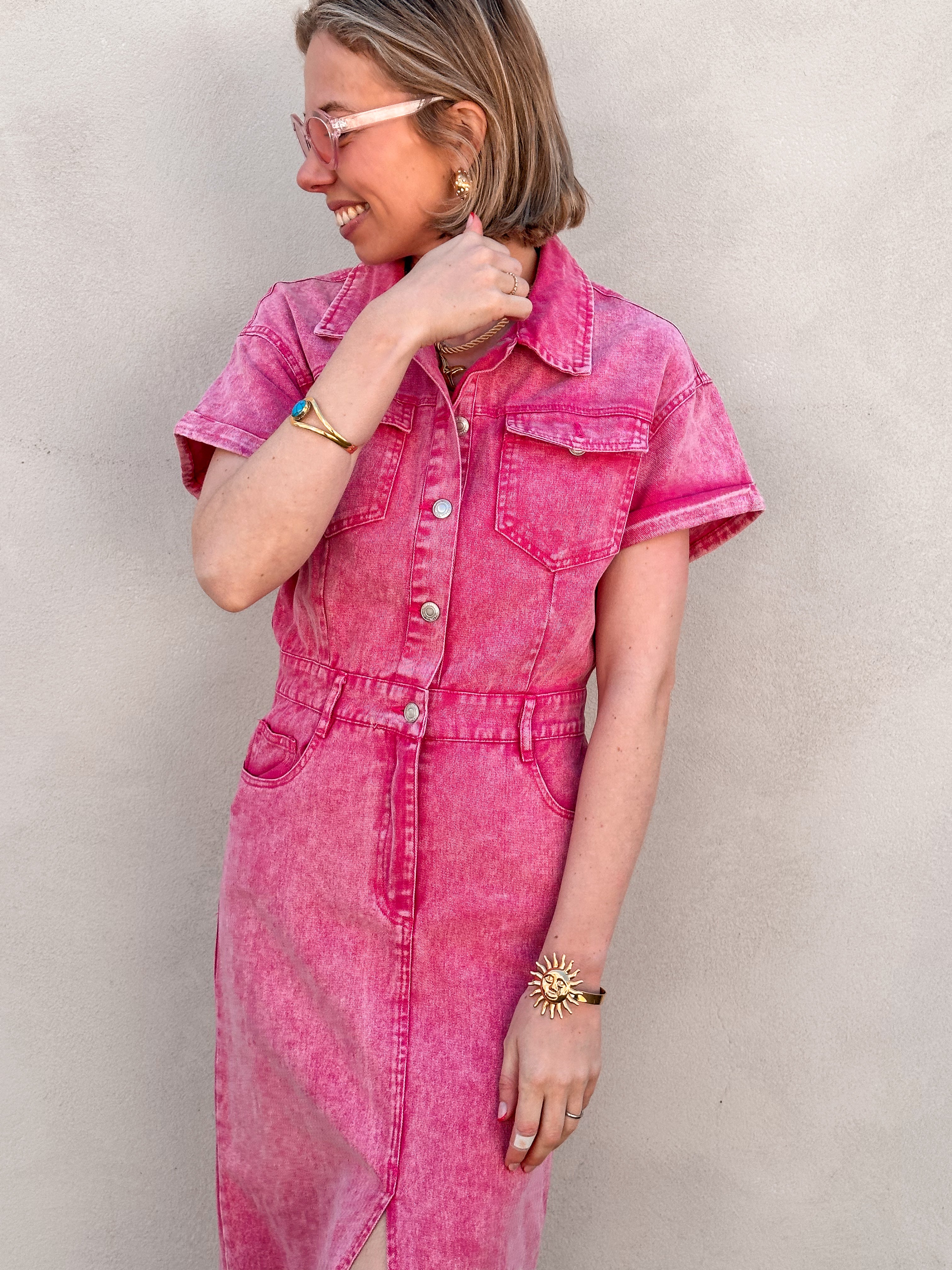 Reeva jeanskleed roze