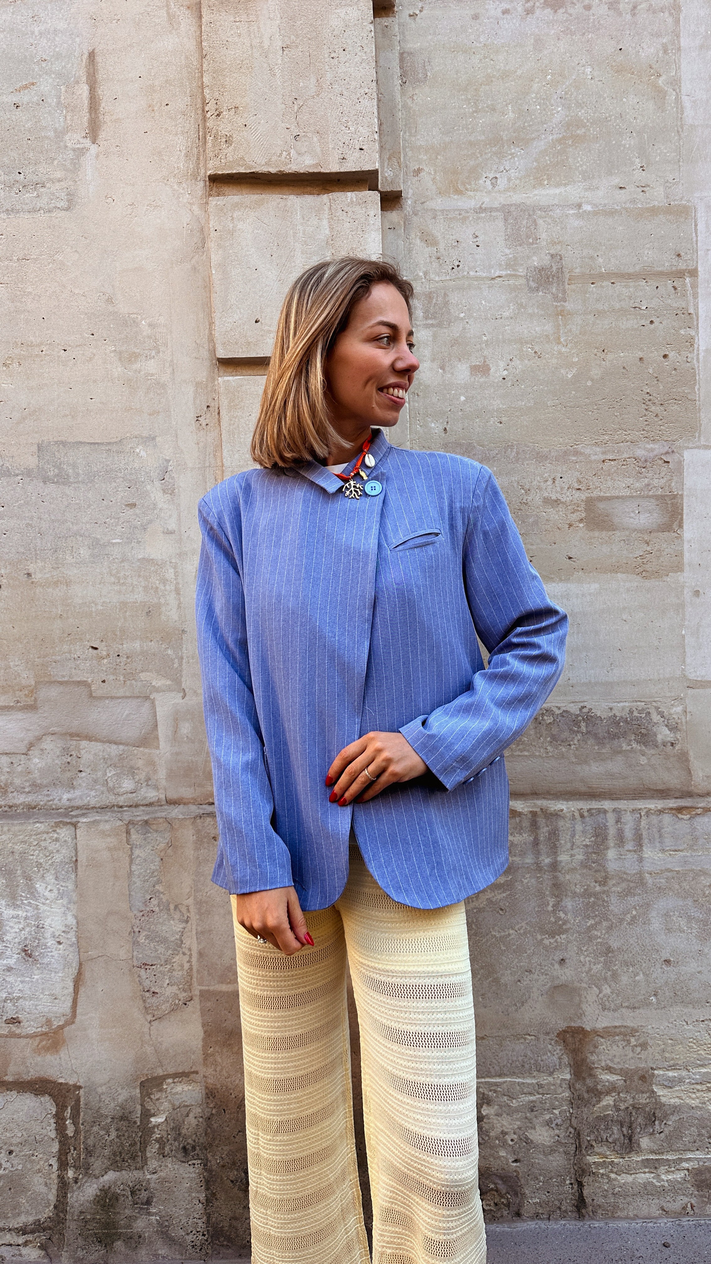 Zena wrap blazer denim blauw