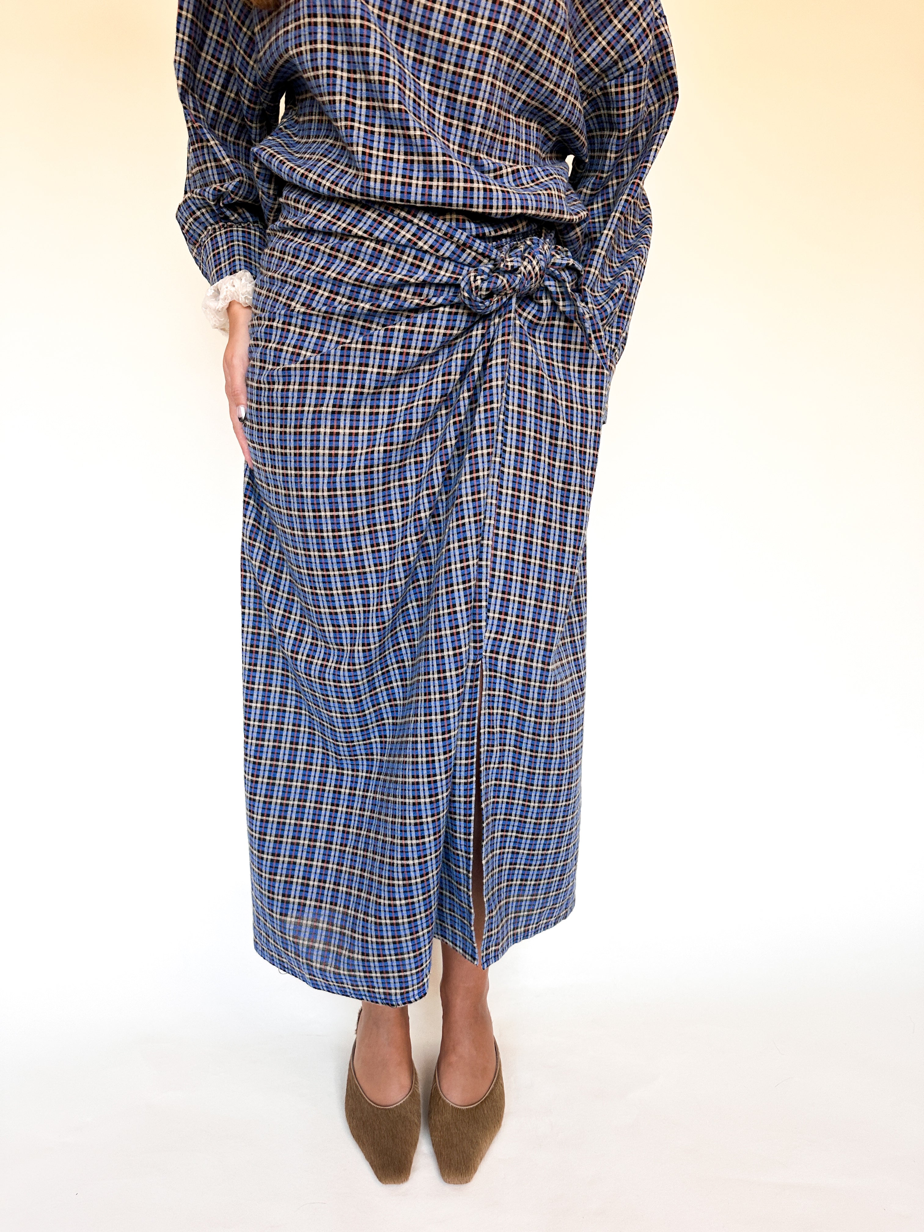 Romy rok geruit blauw
