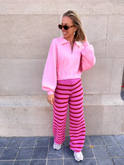Mira wollen crochet broek roze gestreept