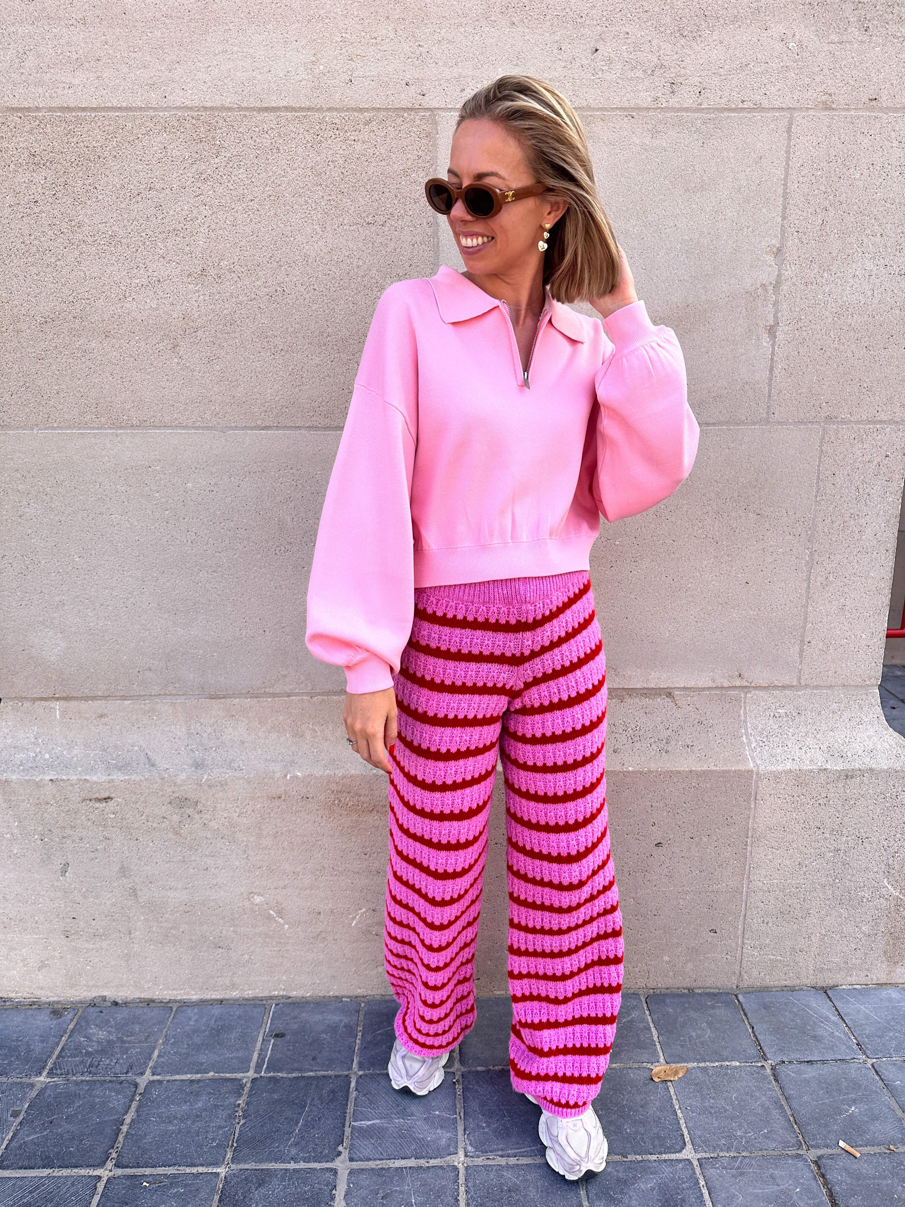 Mira wollen crochet broek roze gestreept