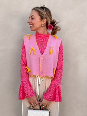 Bibi gilet roze met strikjes