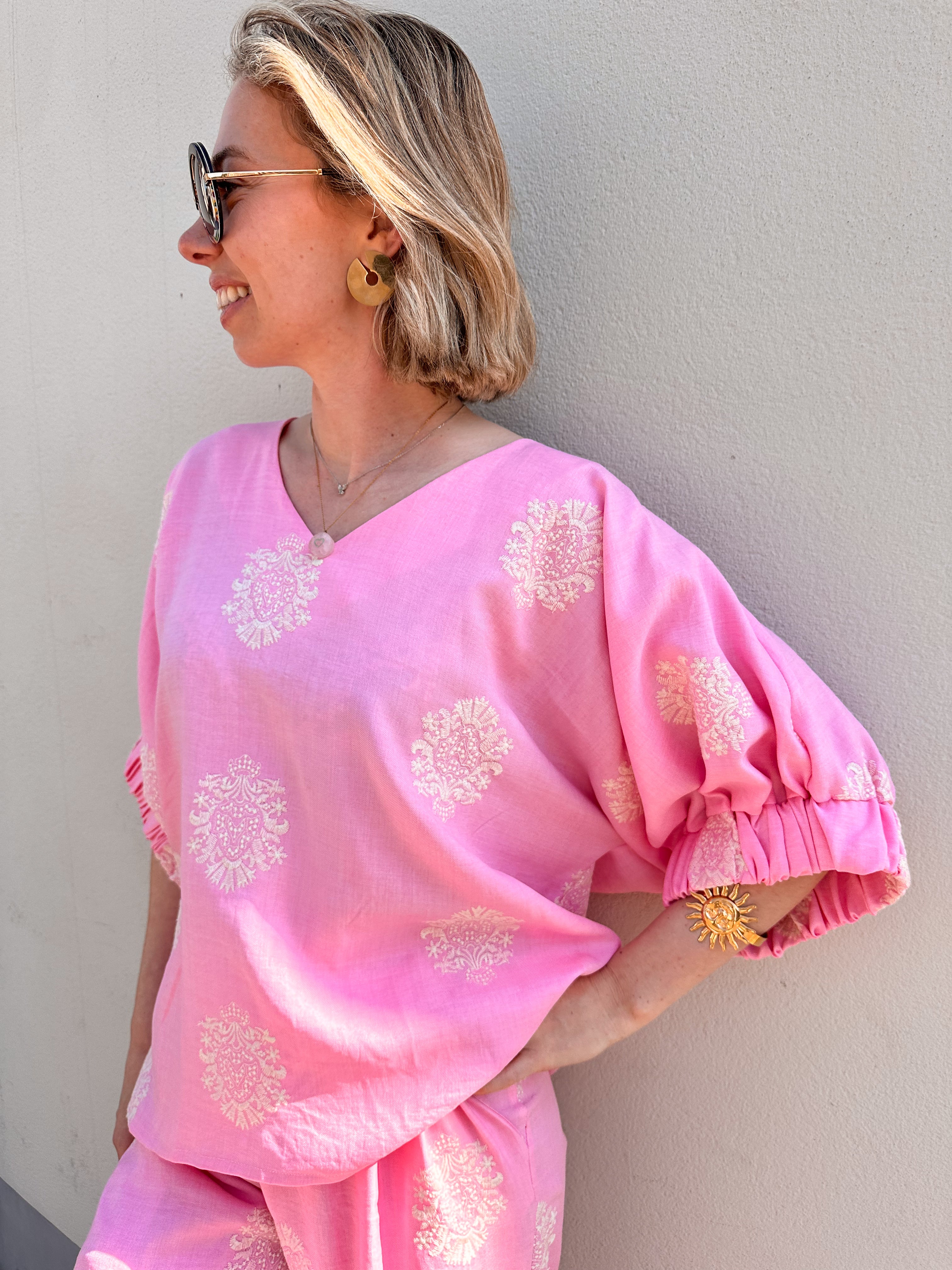 Lana blouse roze gebloemd