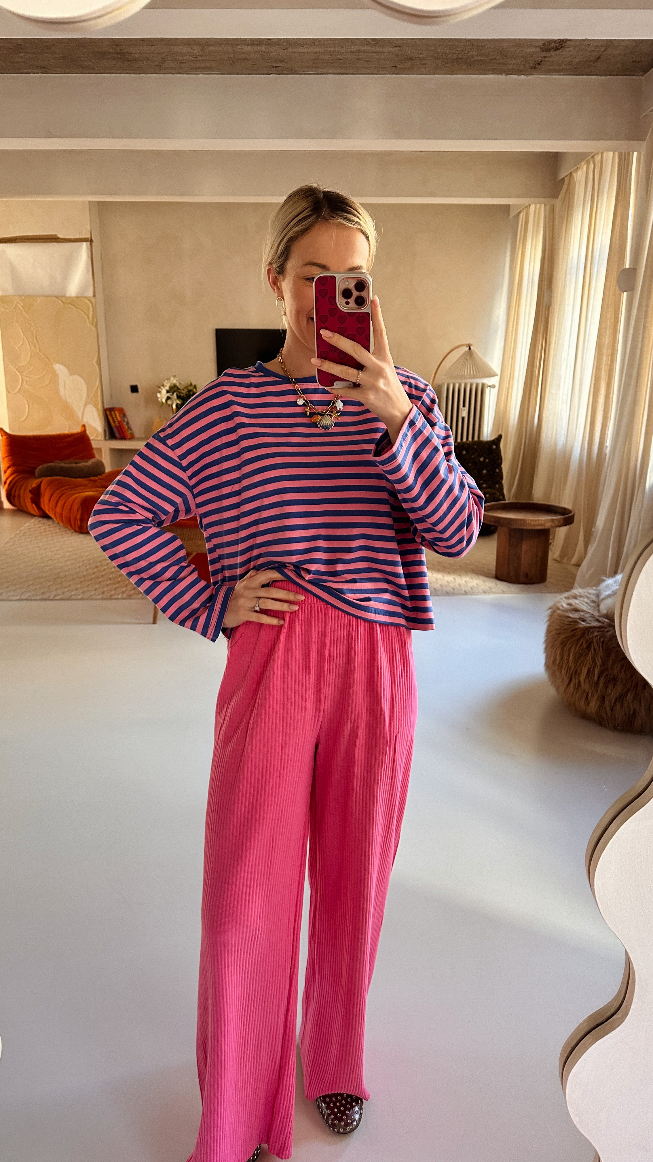 Kito katoenen roze geribbelde broek