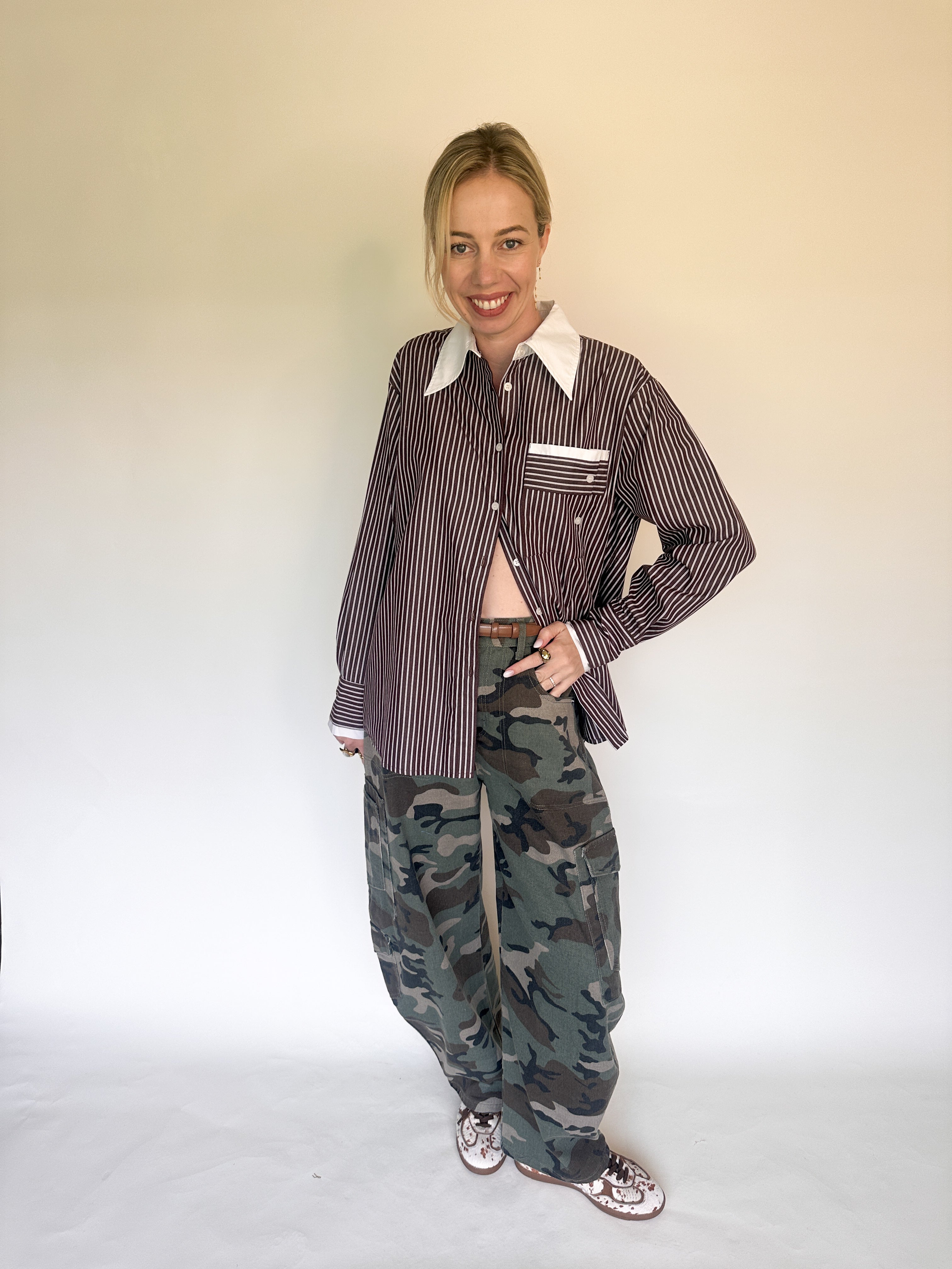 Paula blouse bruin gestreept