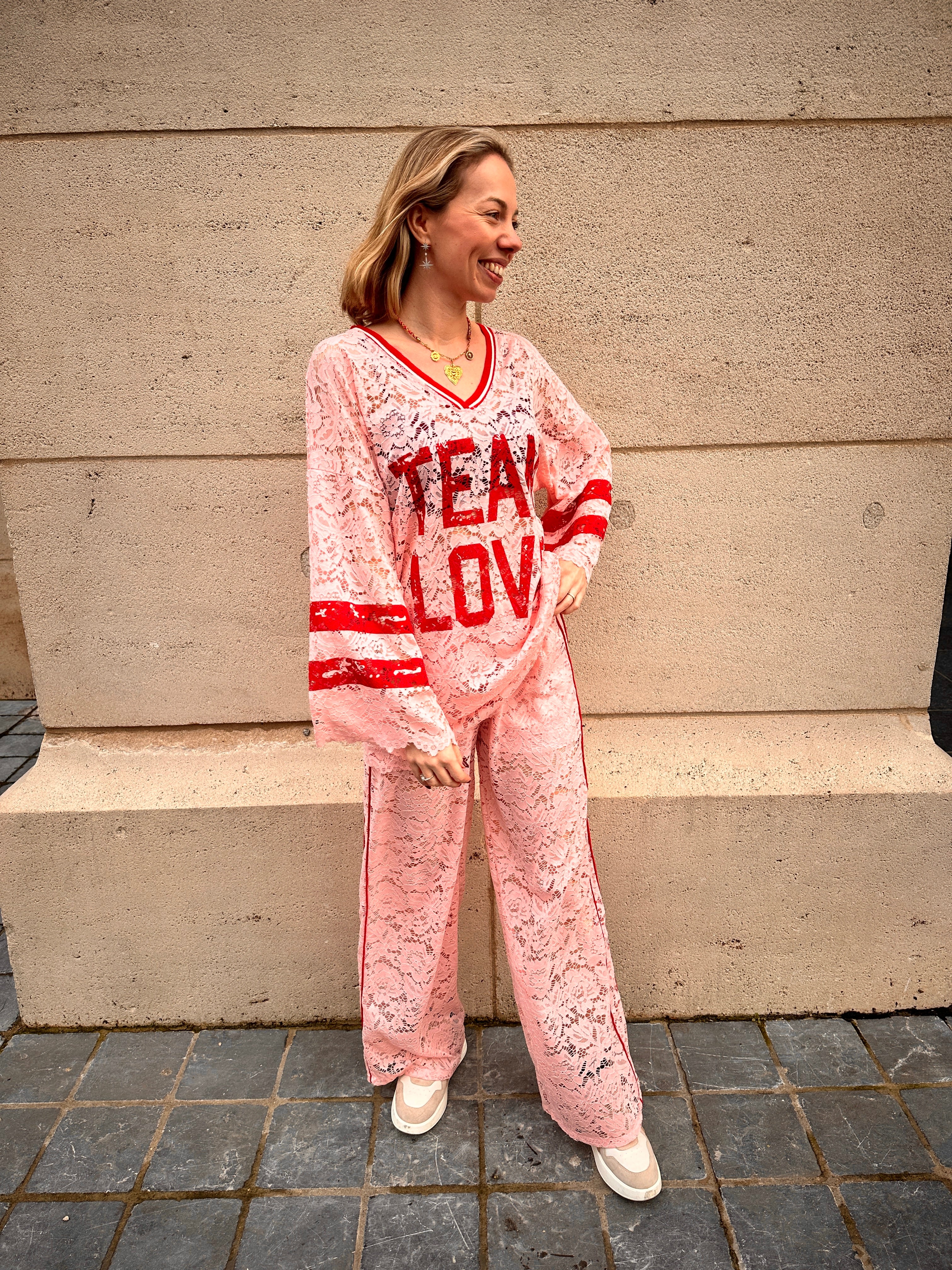 Tess kanten broek roze