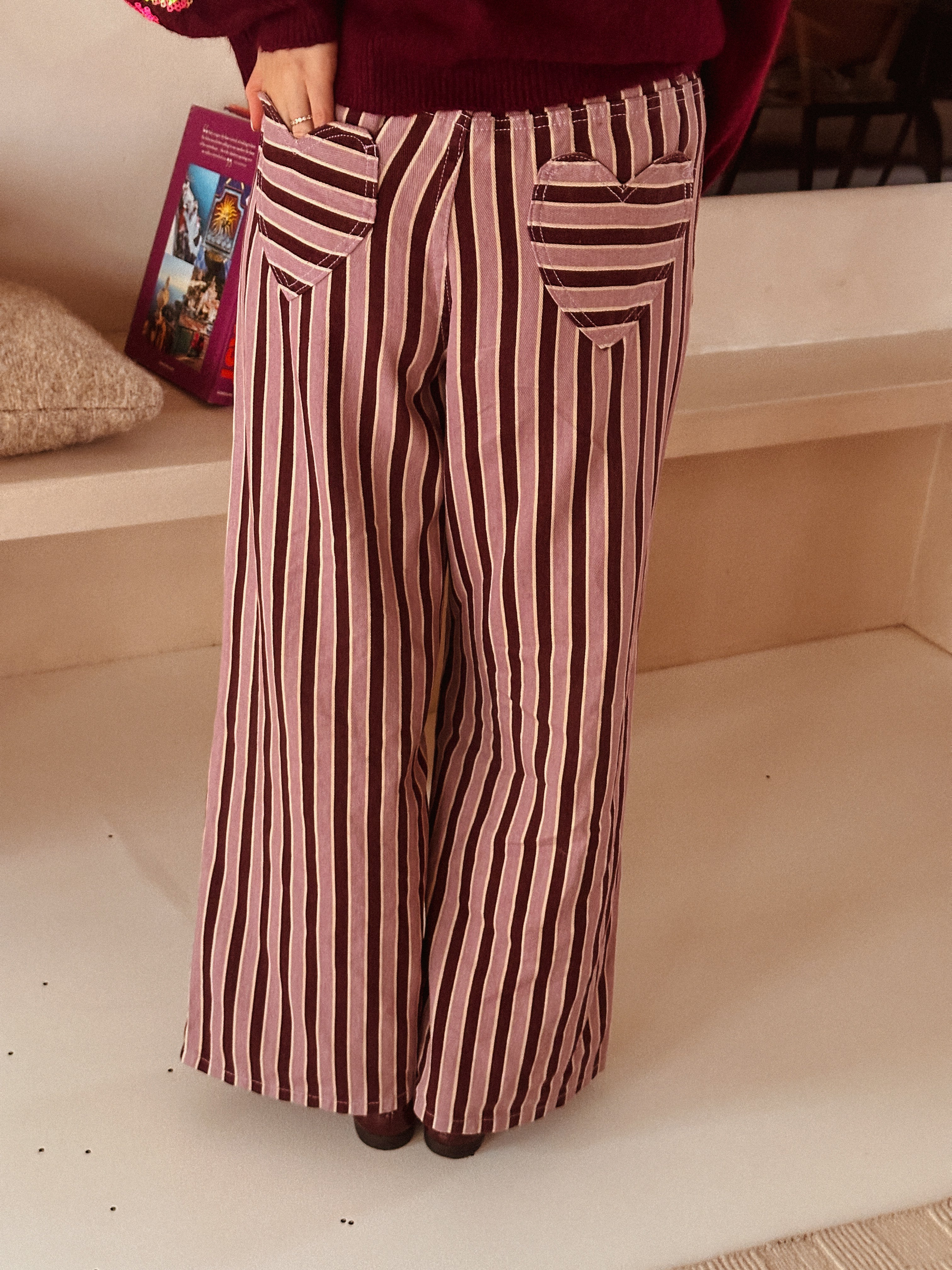Esmée broek roze/bordeaux gestreept