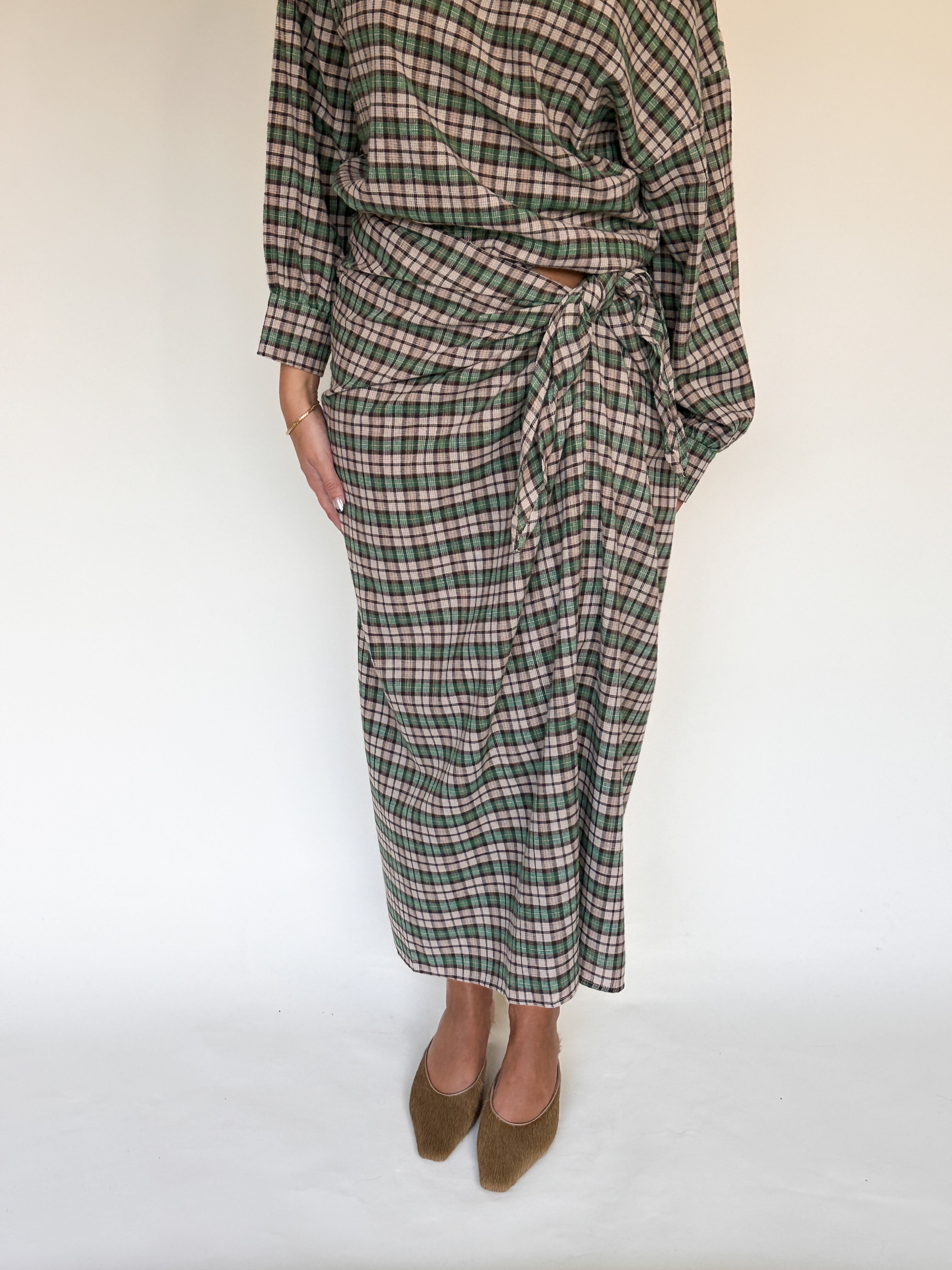 Romy rok geruit crème/groen