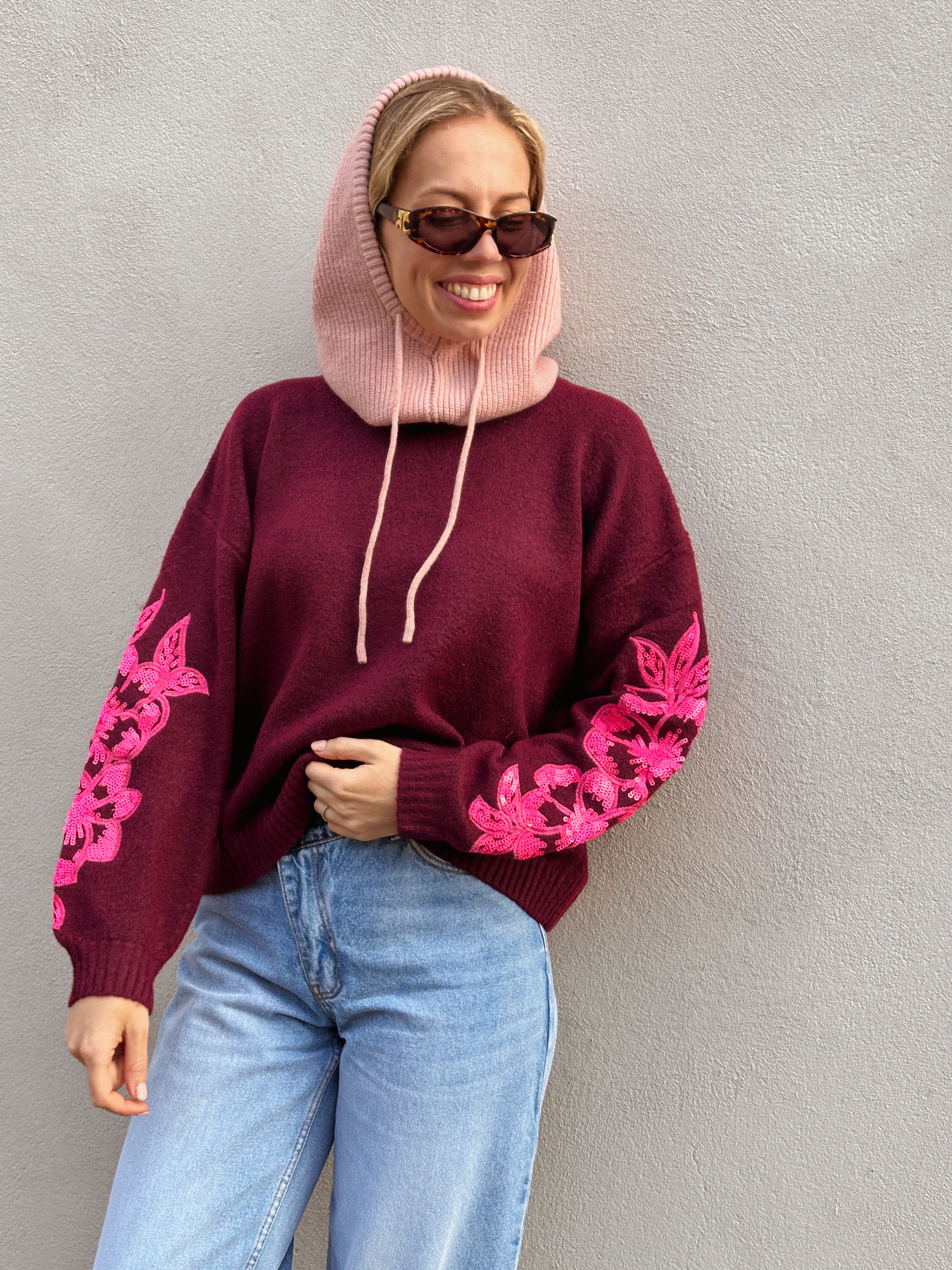 Alba trui bordeaux pailletten