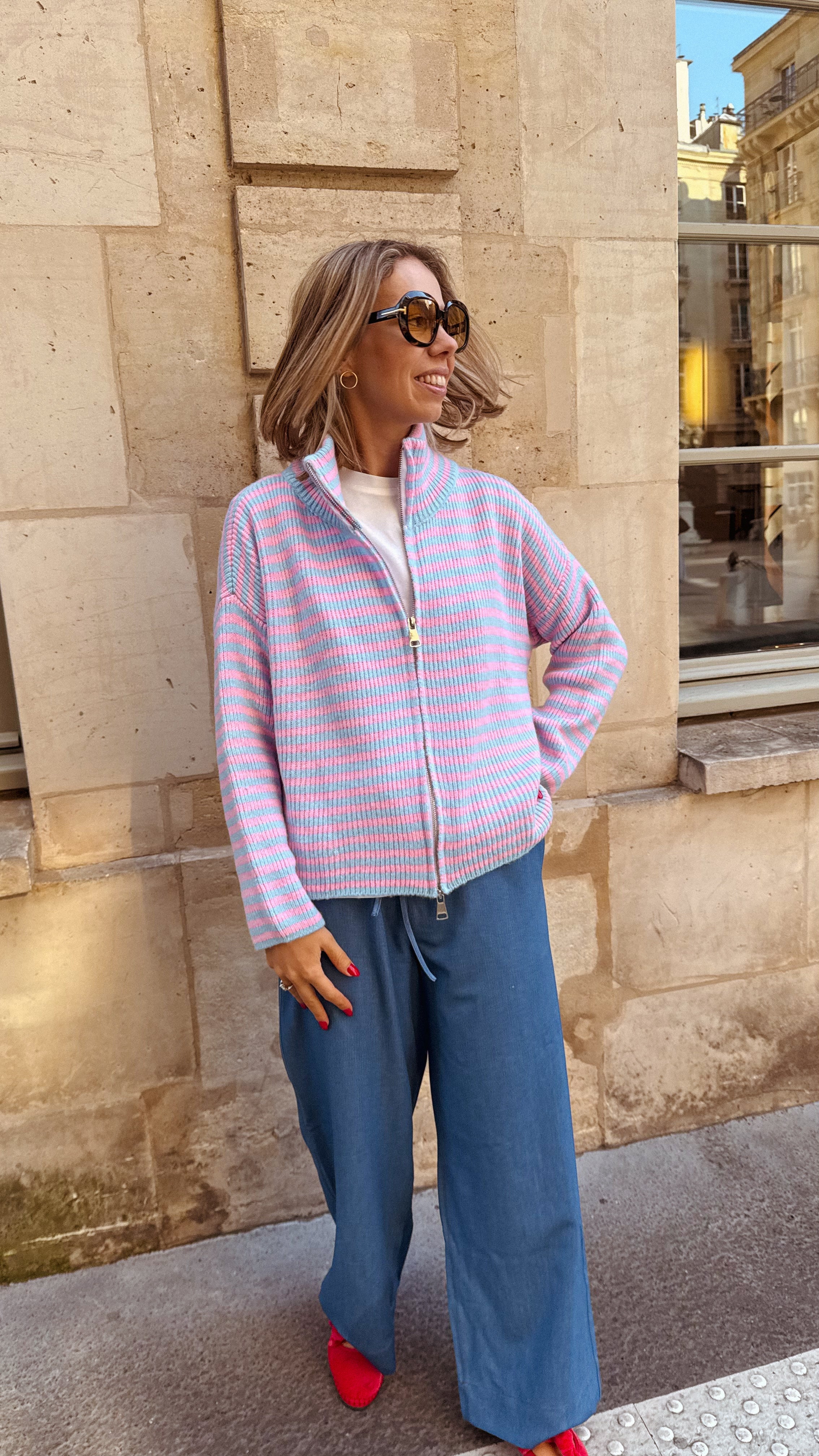 Livia gilet roze/blauw