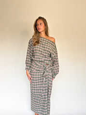 Romy blouse geruit crème/groen