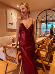 Lea jurk burgundy pailletten