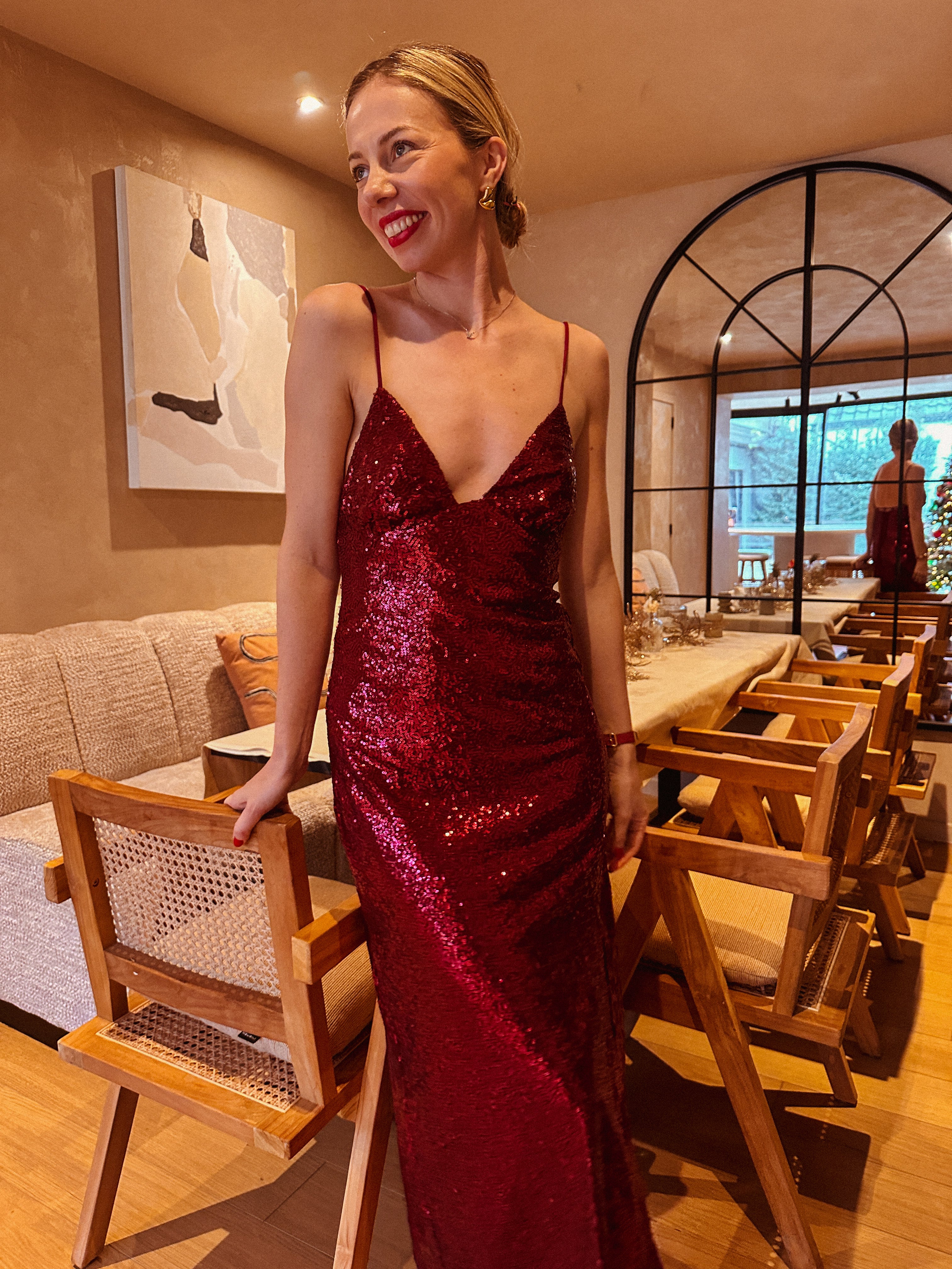 Lea jurk burgundy pailletten