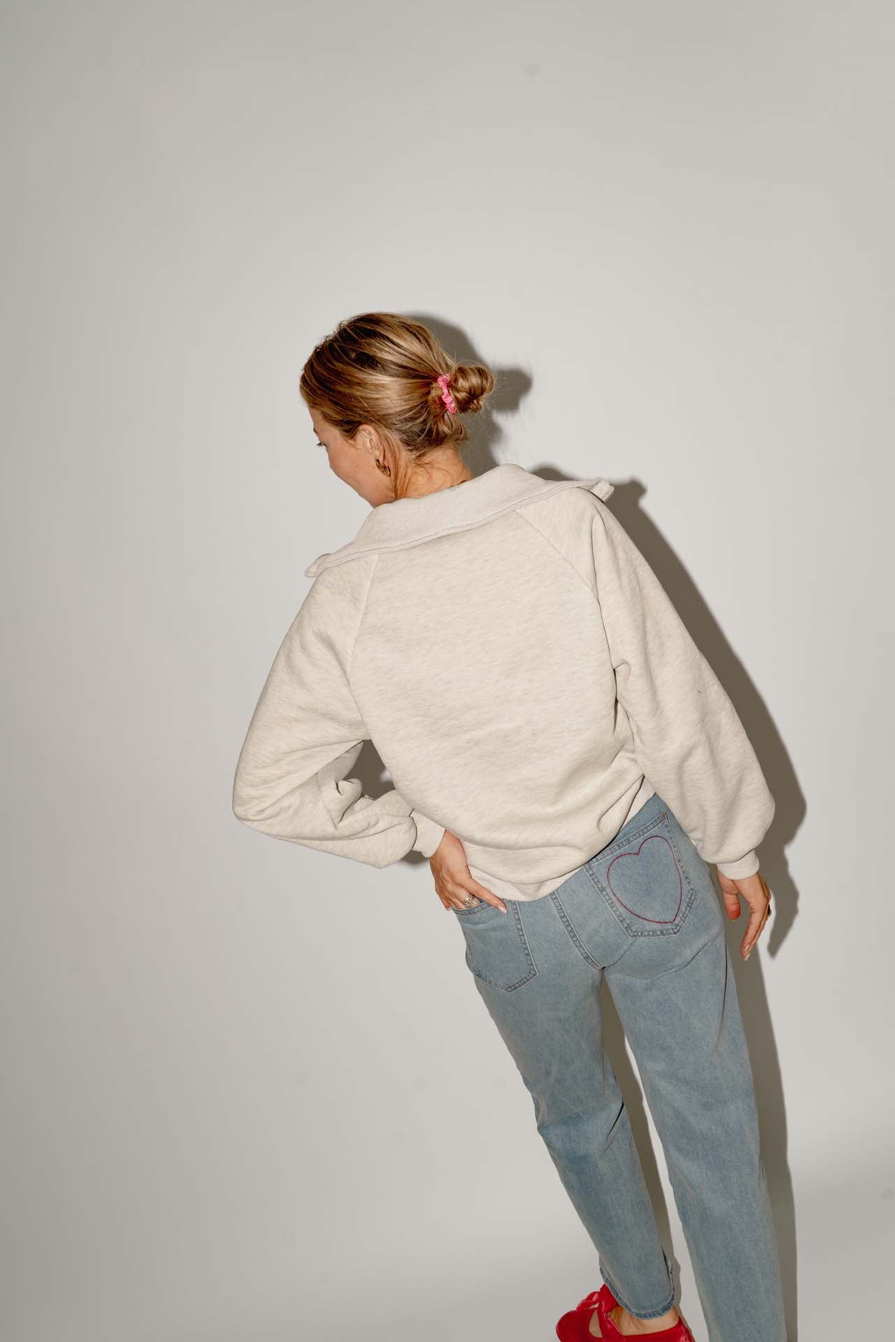 Cherry zipper sweater grijs