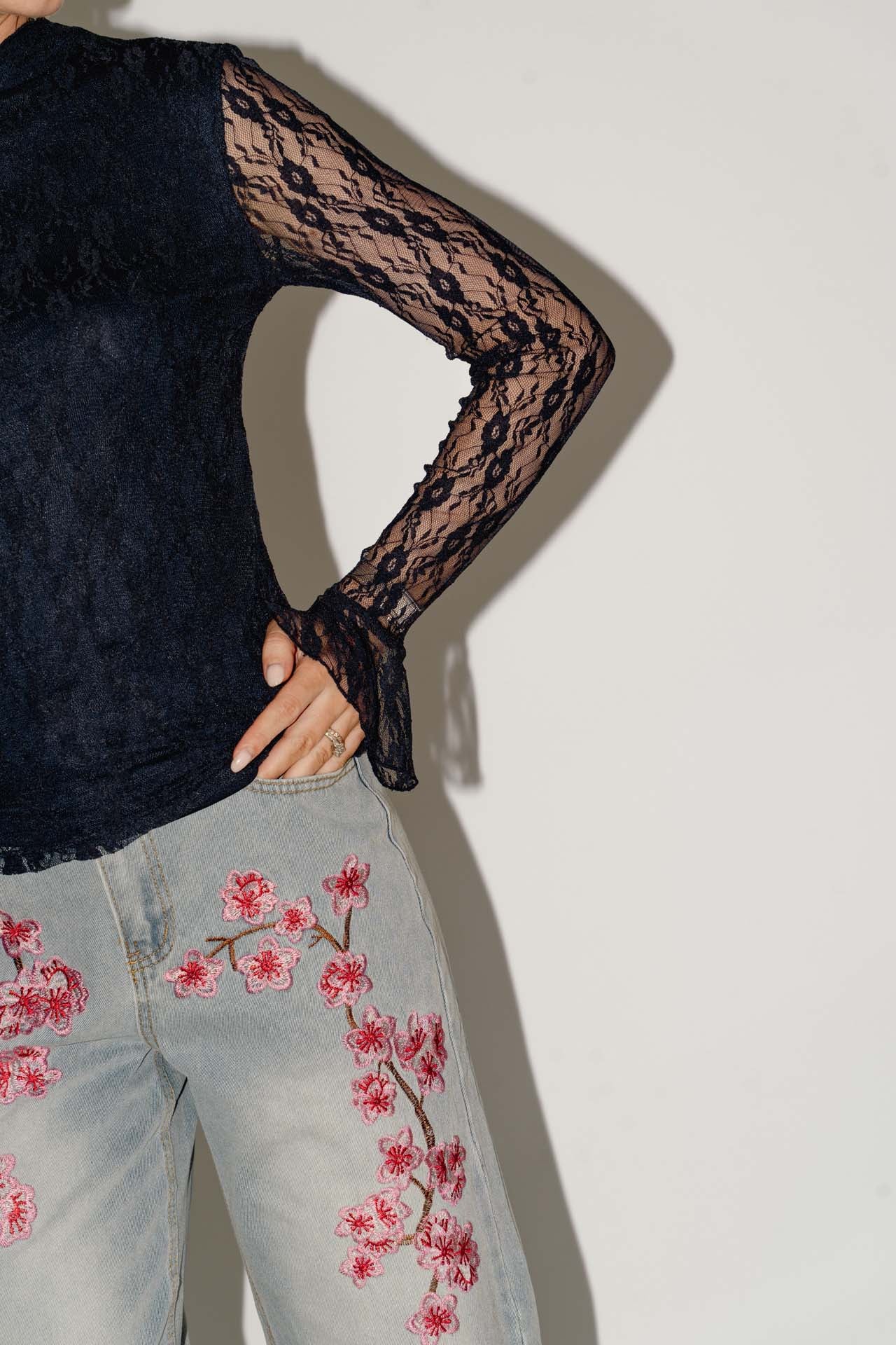 CR lace top donkerblauw