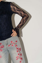CR lace top donkerblauw