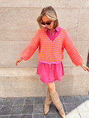 Merima gilet gestreept roze/oranje