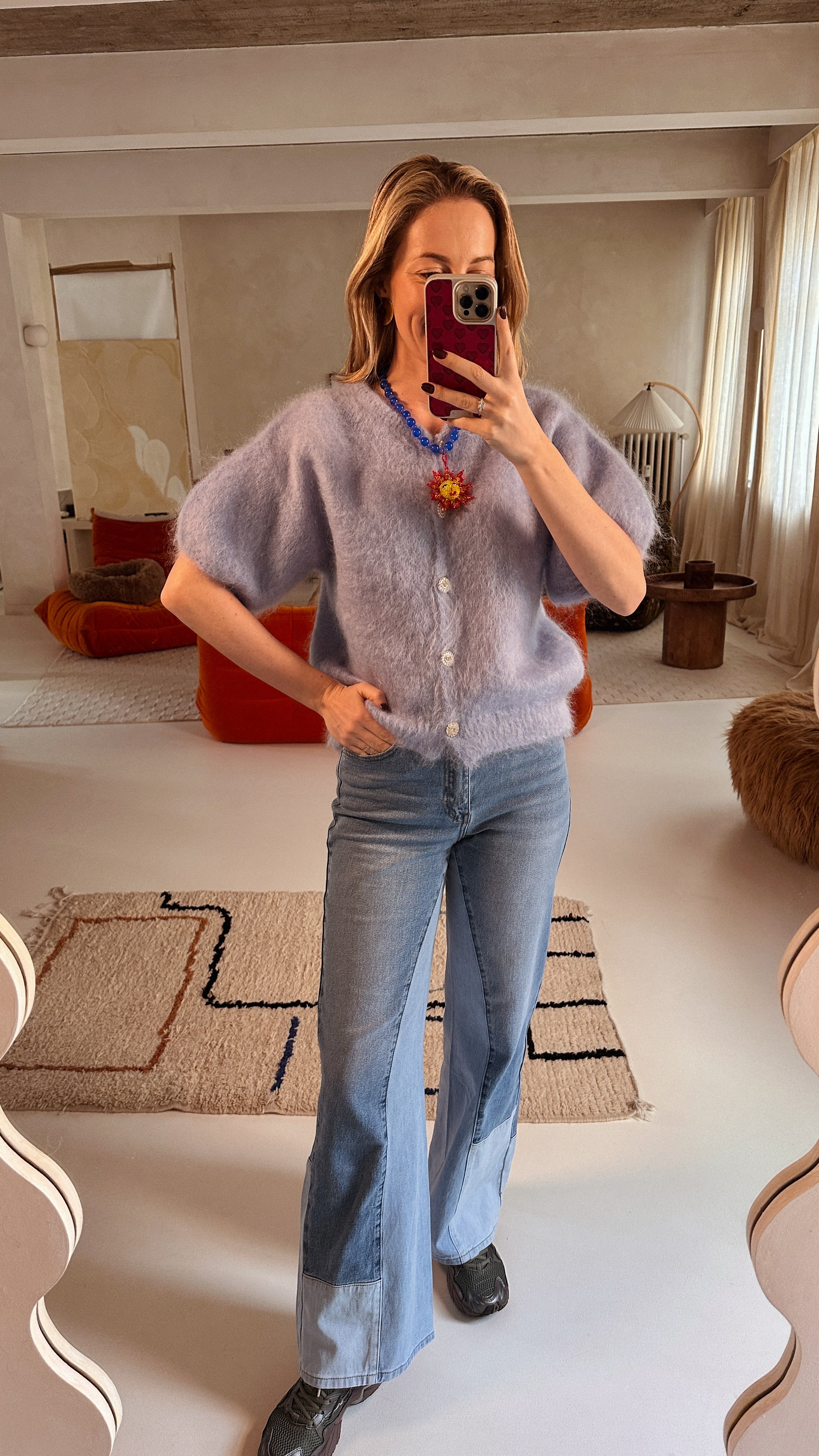 Nori trui lichtblauw korte mouw