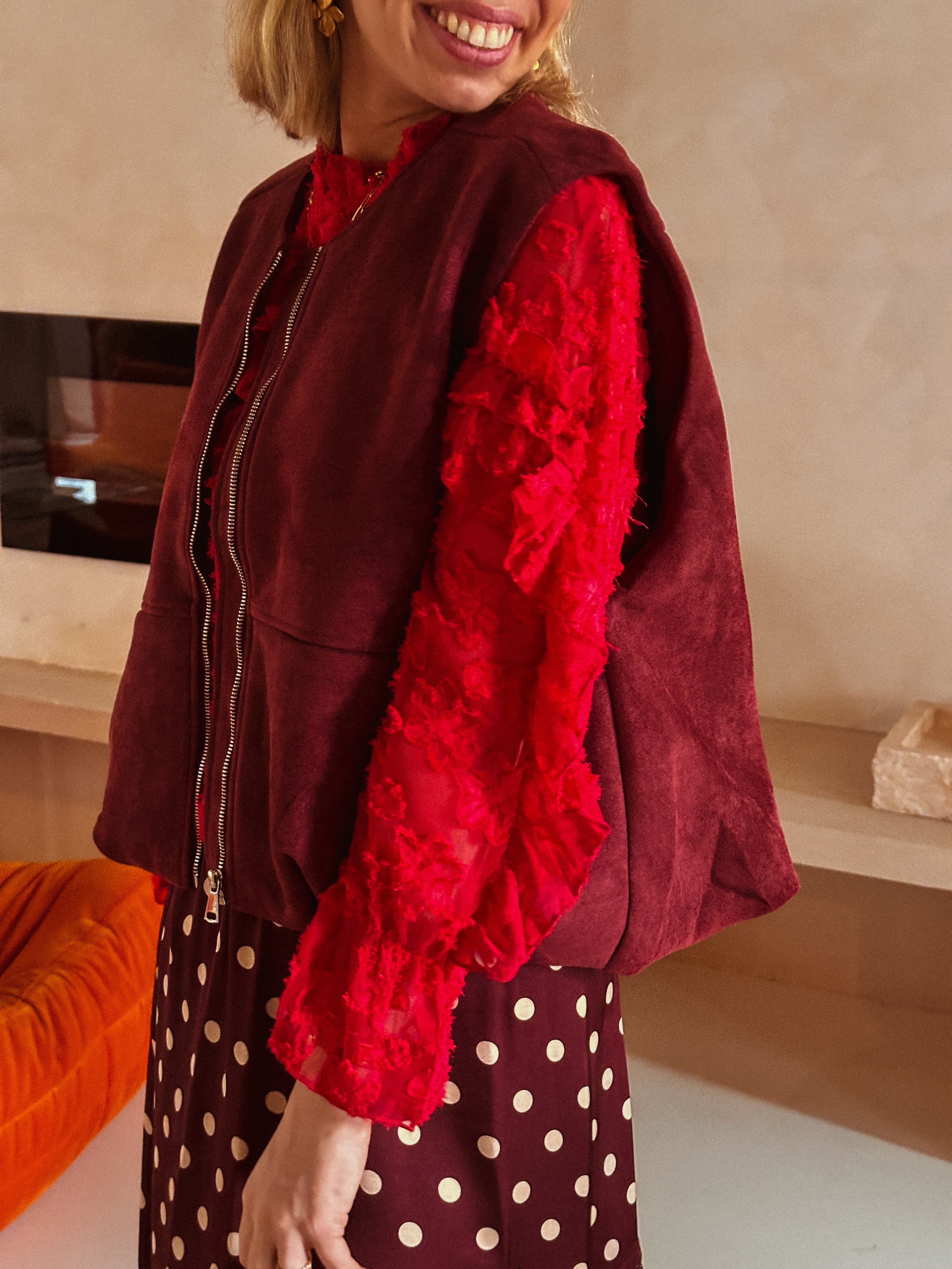 Isaline mouwloos jasje Bordeaux