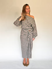 Romy blouse geruit crème/groen