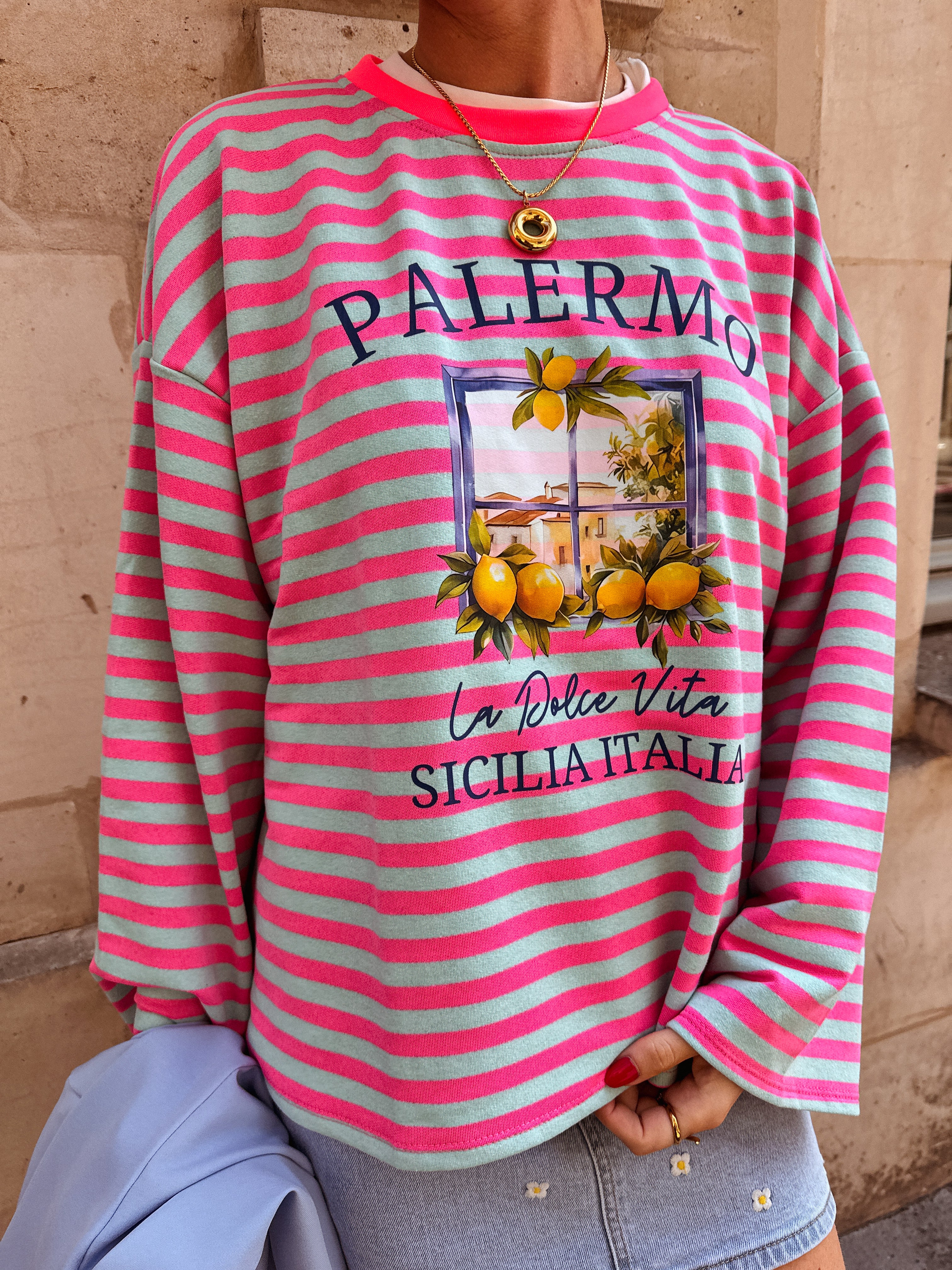 Colette longsleeve tee roze/blauw