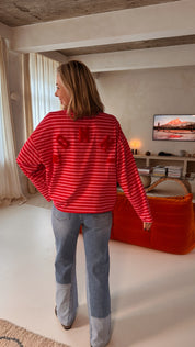 Louisa sweatshirt gestreept rood/roze