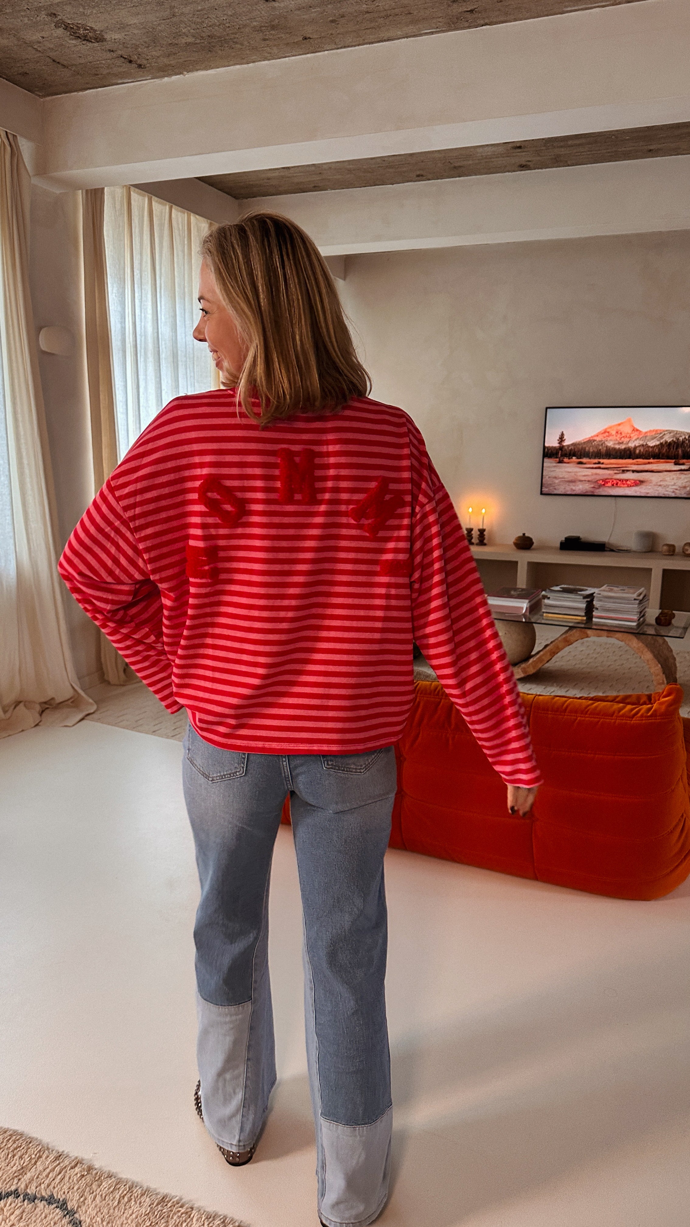 Louisa sweatshirt gestreept rood/roze