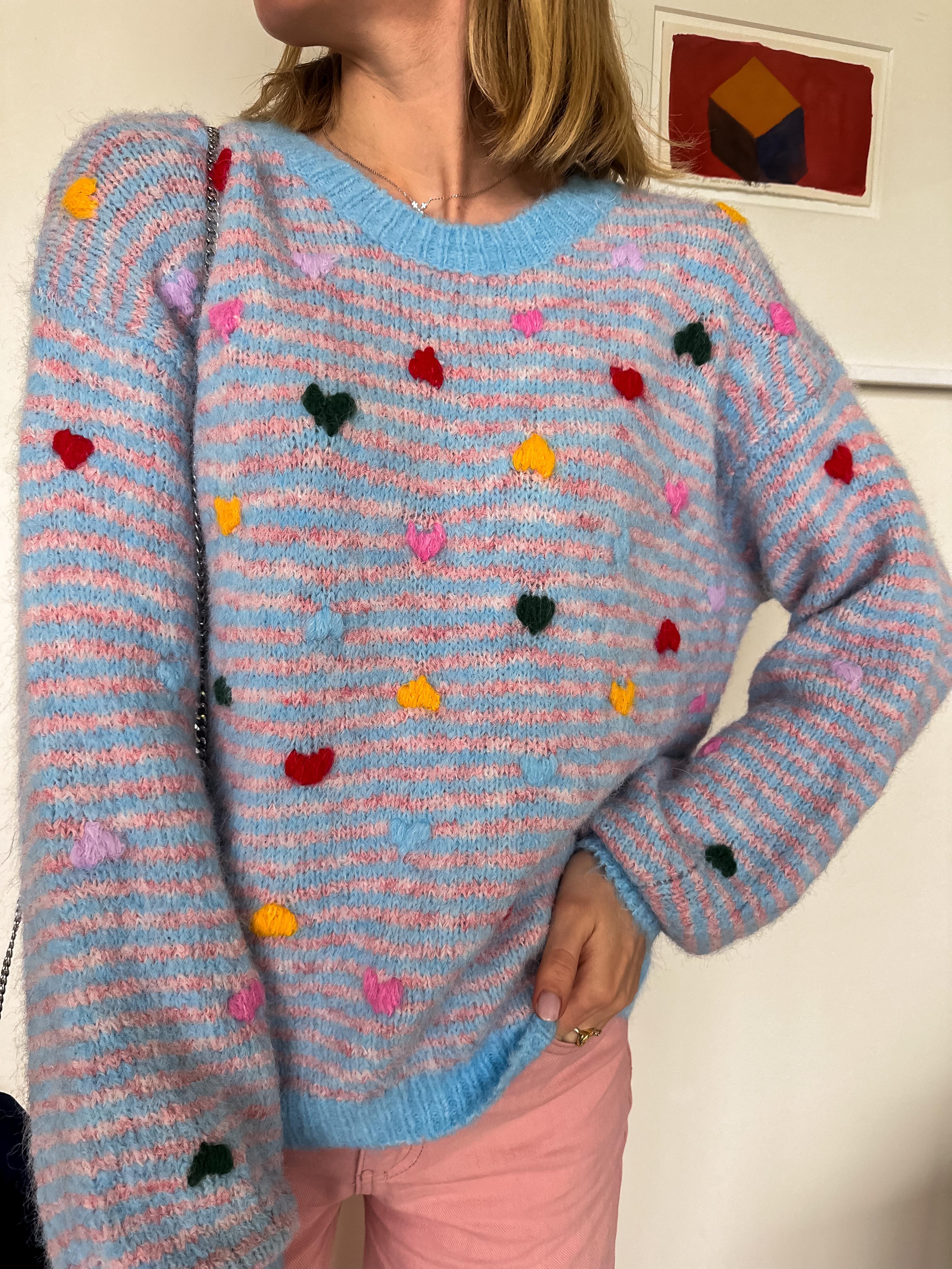 Sophia trui met gekleurde hartjes