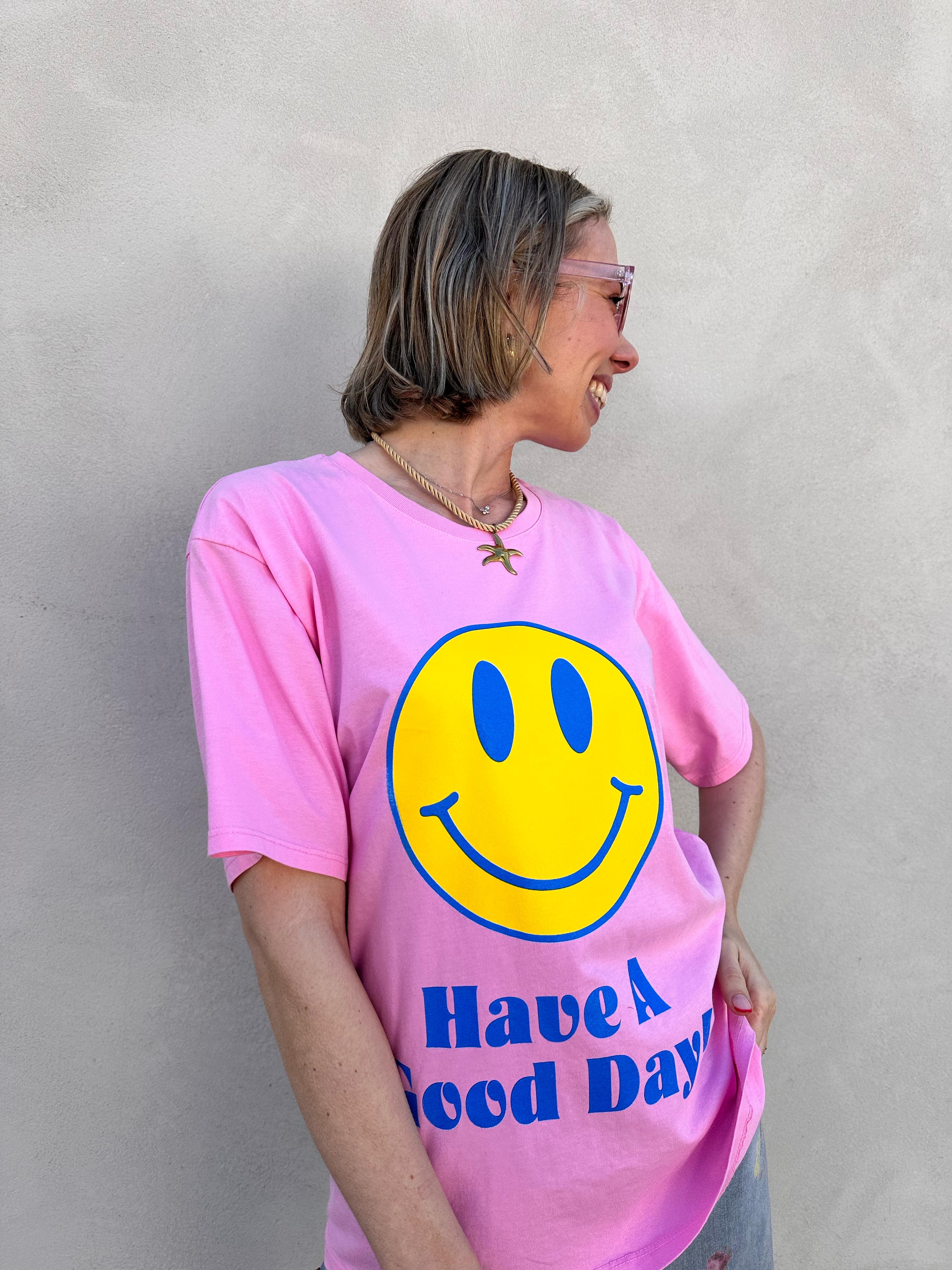 T-shirt roze met smiley