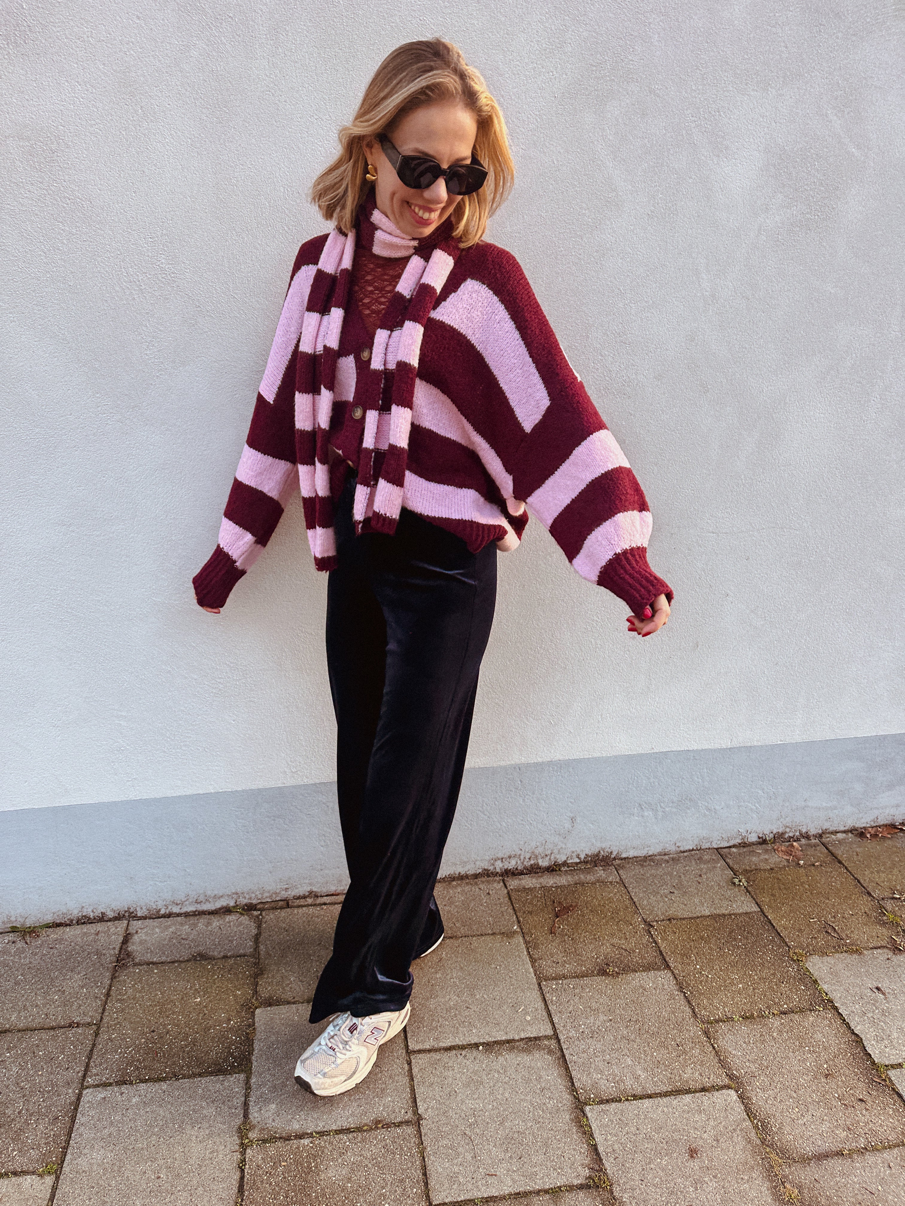 Noena gilet gestreept met sjaal