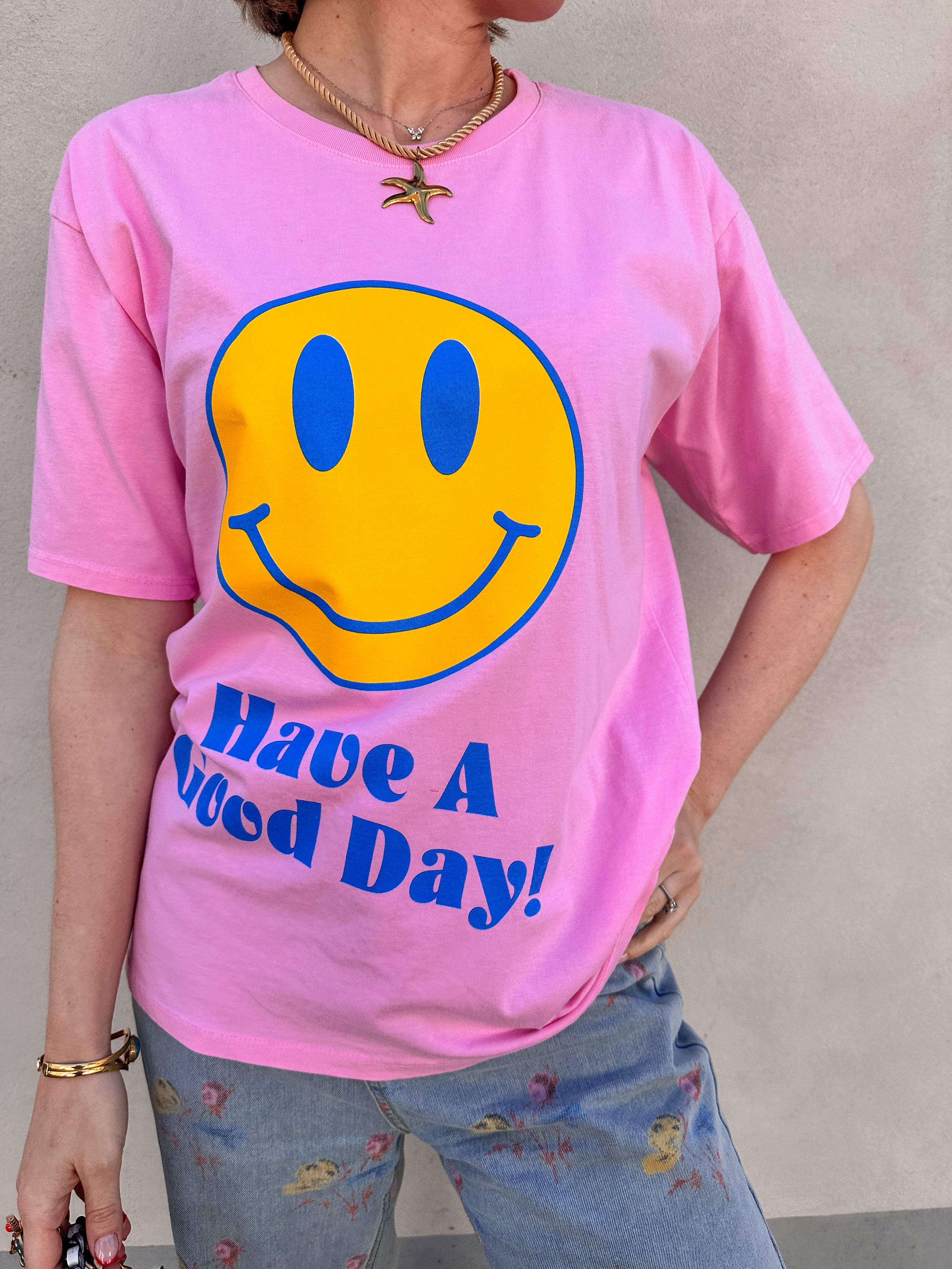 T-shirt roze met smiley
