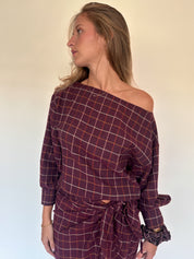 Romy blouse geruit burgundy