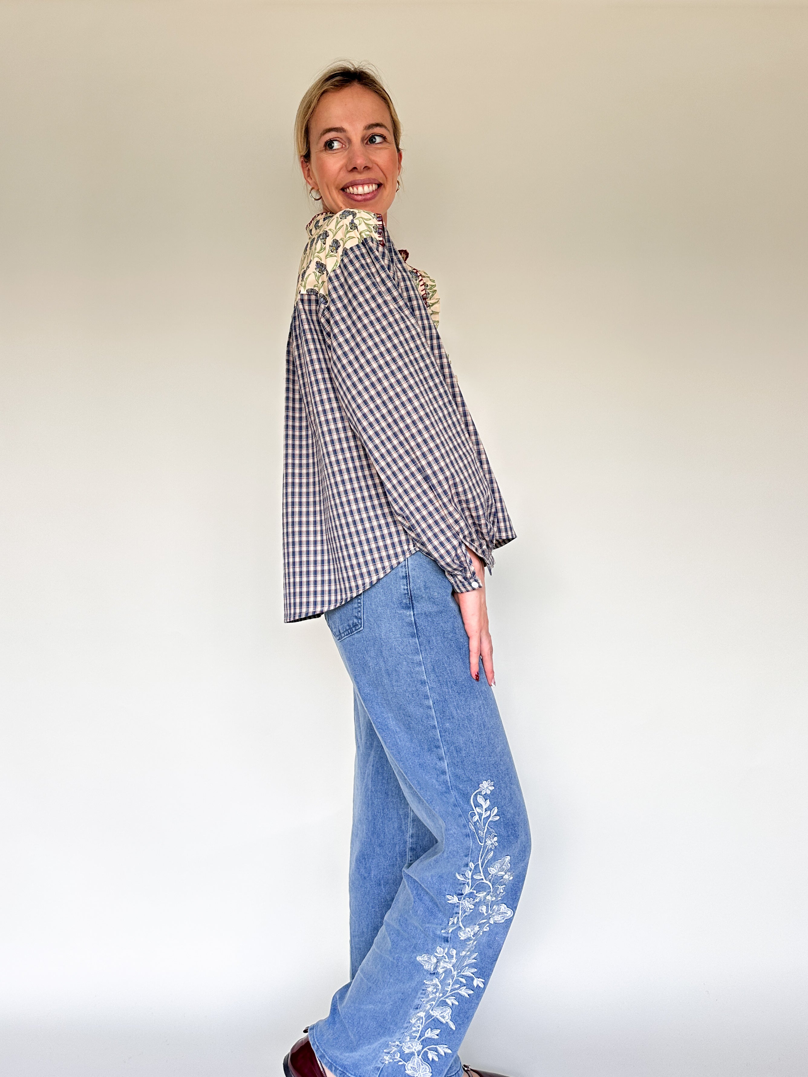 Myla blouse geruit gebloemd