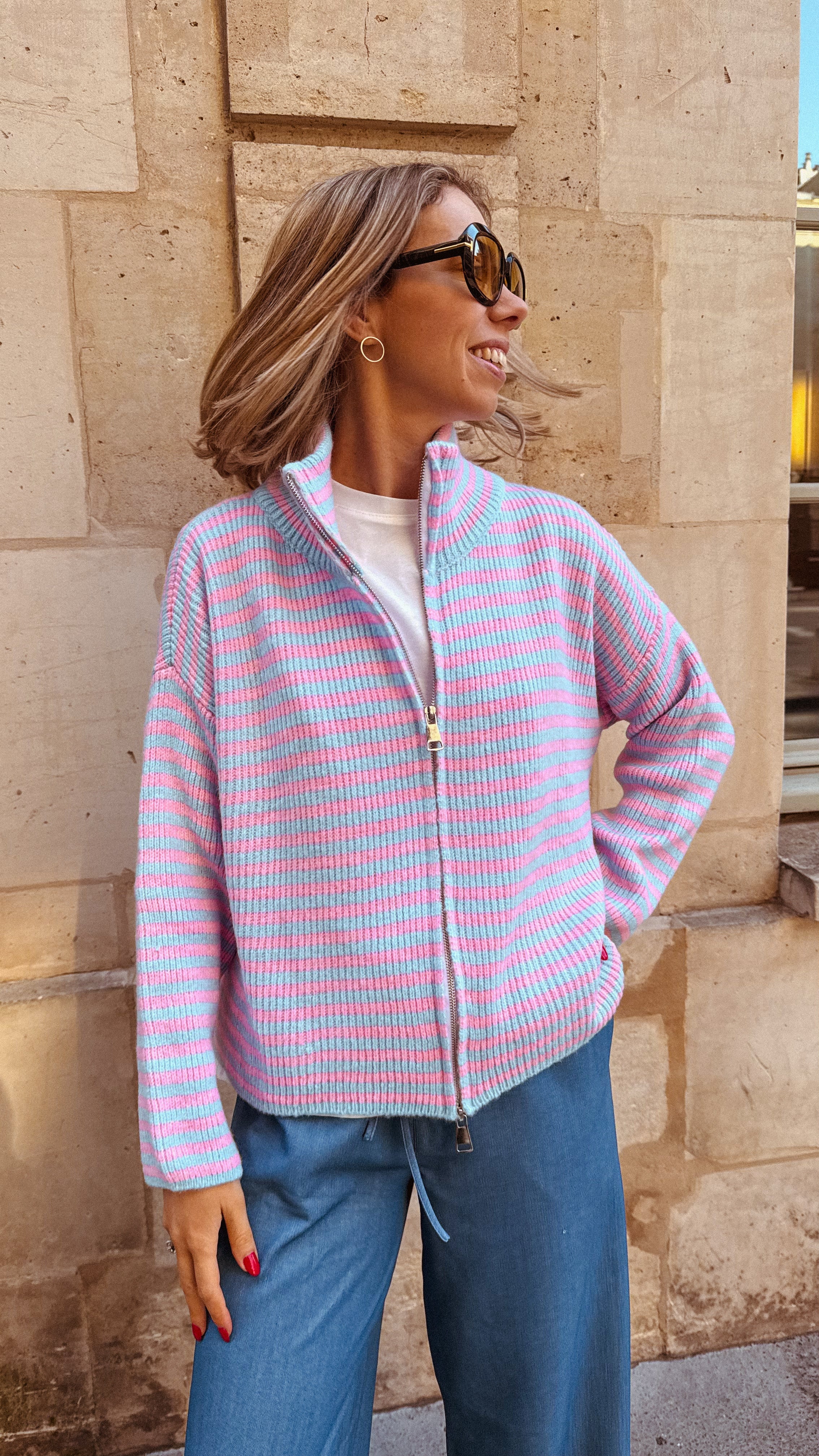 Livia gilet roze/blauw
