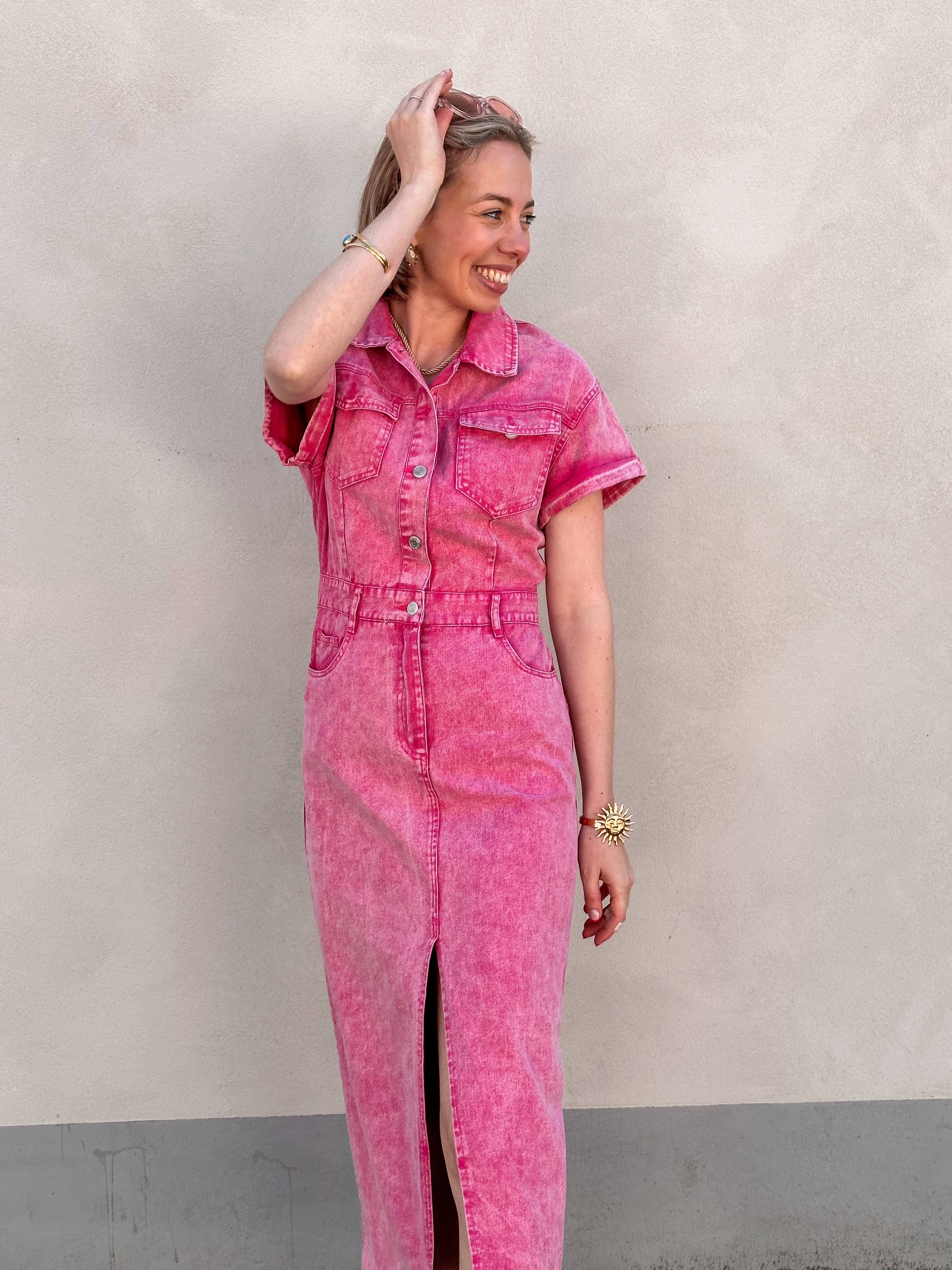 Reeva jeanskleed roze