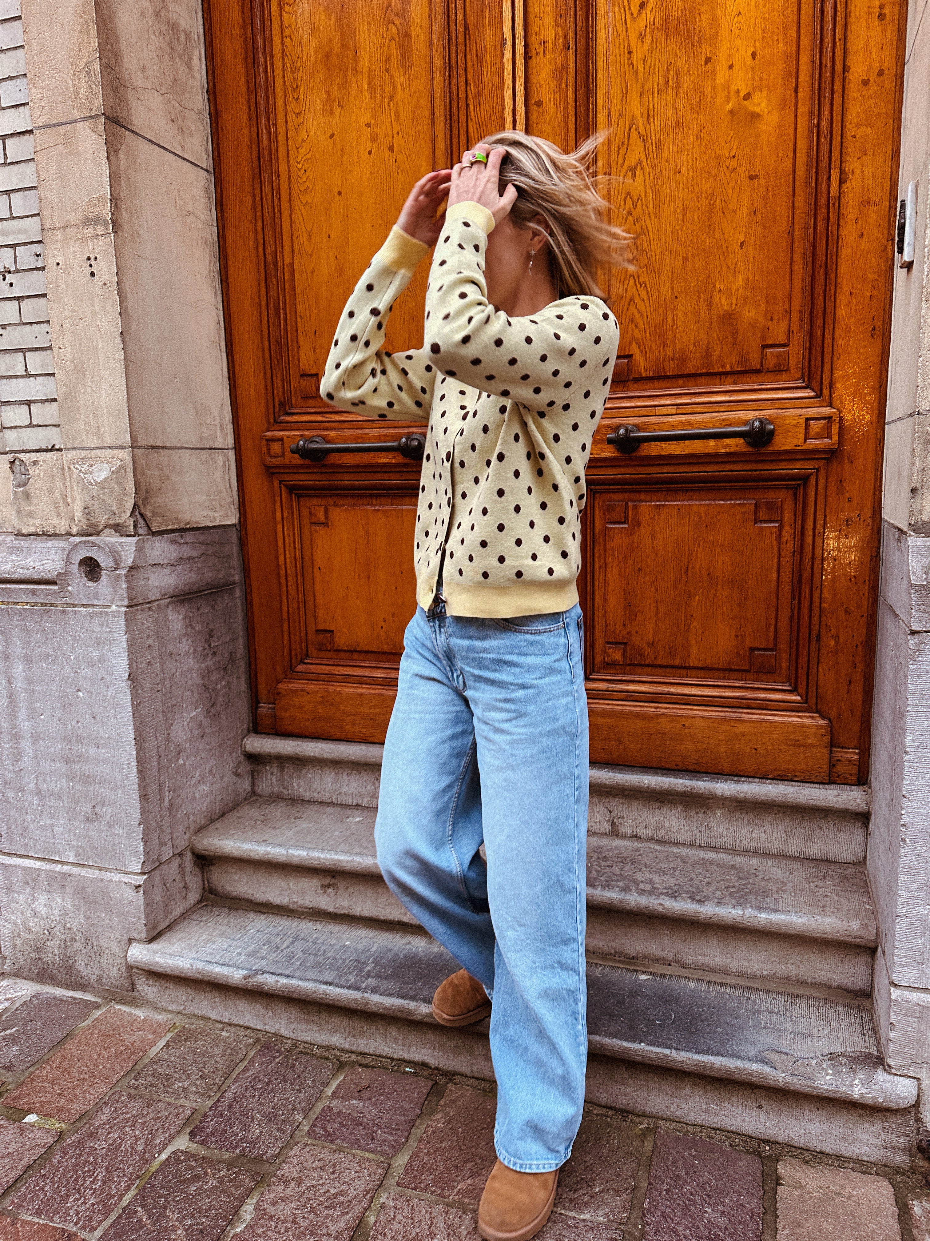 Juna gilet butter yellow polka dots