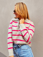 Laurence trui grijs/fuchsia gestreept
