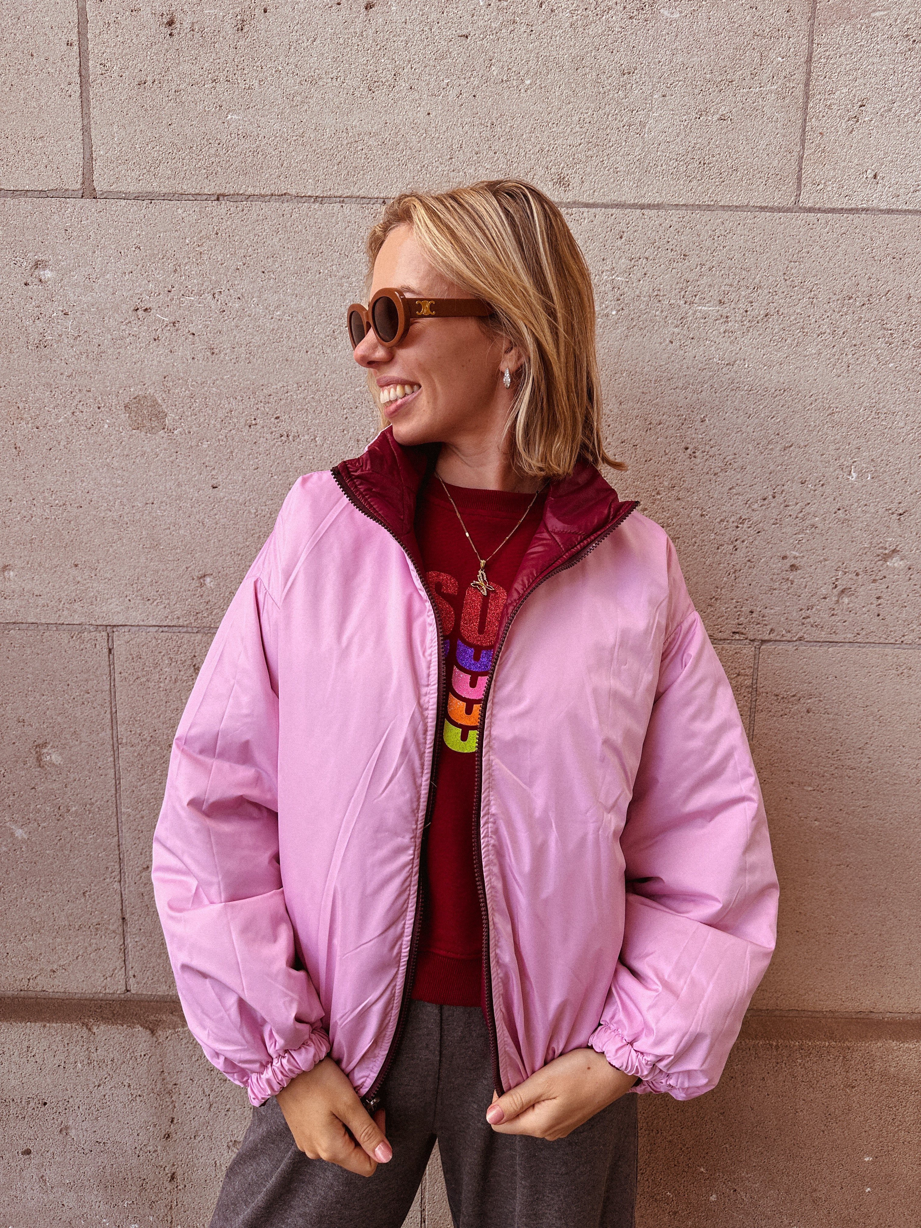 Marte jas roze/bordeaux (2 in 1)