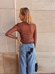 Polka top bruin