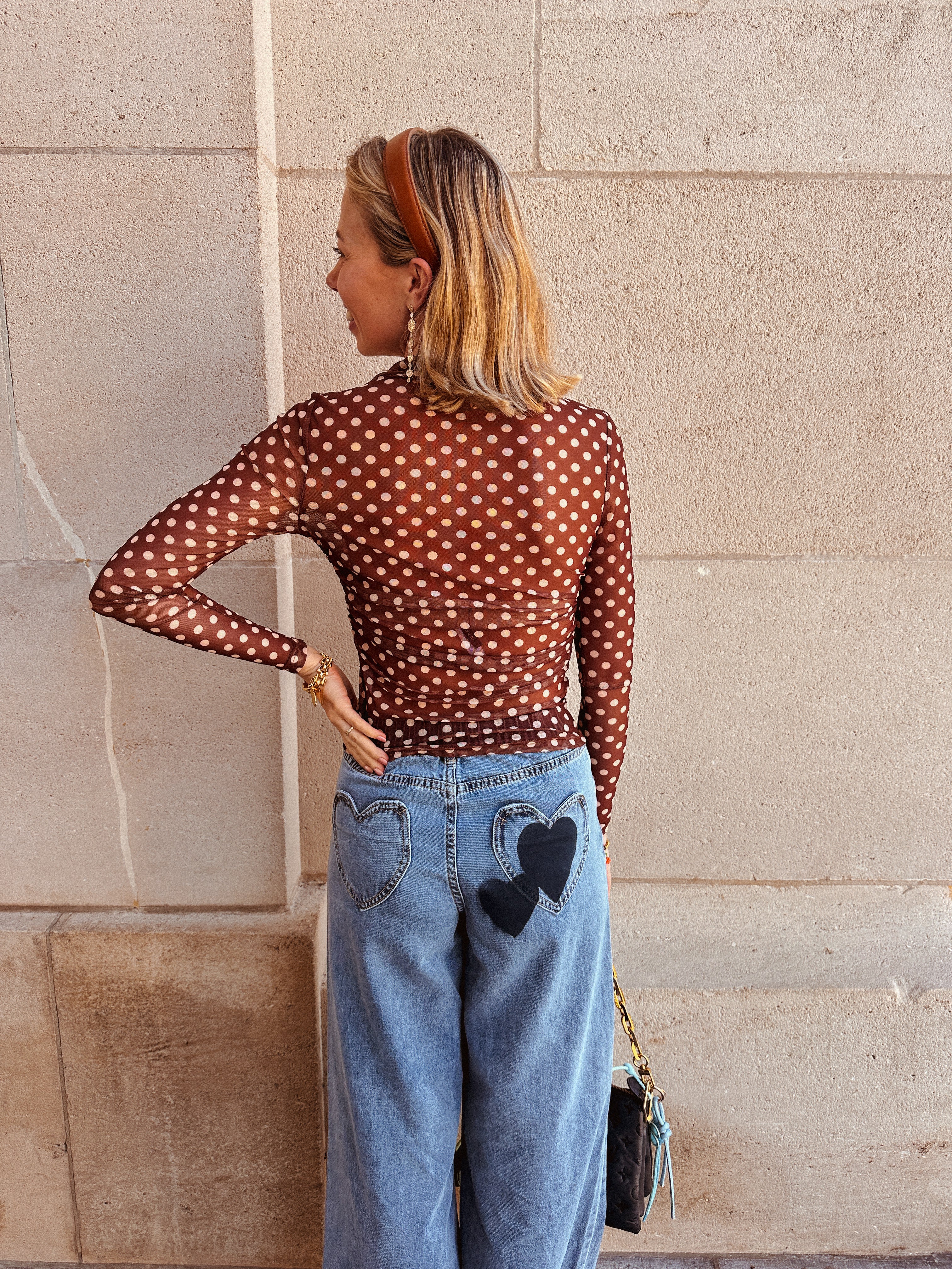 Polka top bruin